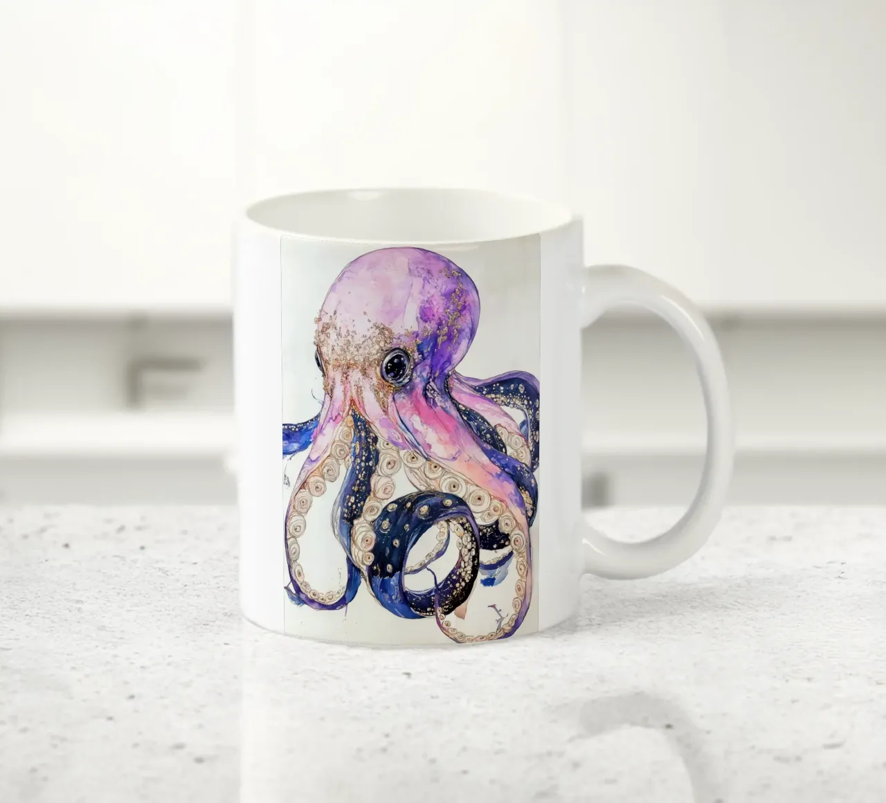 Pink octopus ceramic mug by Justyna Jaszke JBJart