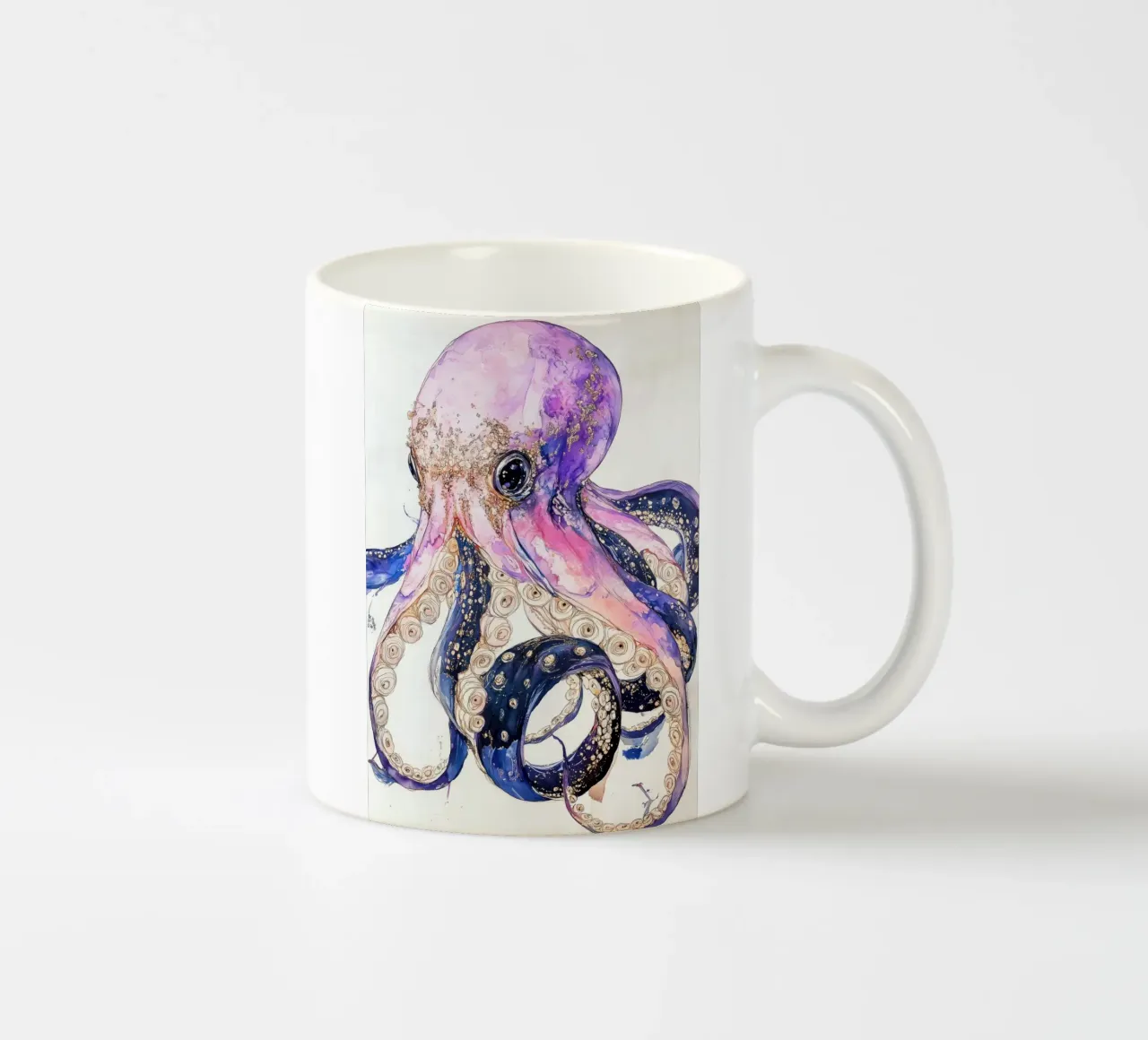 Pink octopus ceramic mug by Justyna Jaszke JBJart