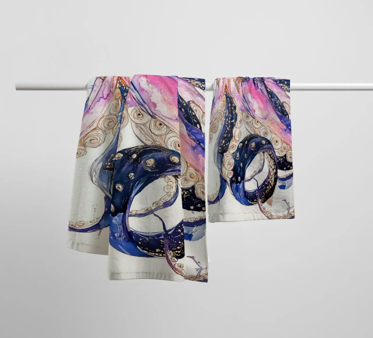 Pink octopus towel by Justyna Jaszke JBJart