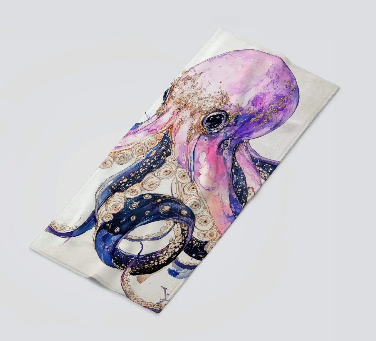 Pink octopus beach towel by Justyna Jaszke JBJart
