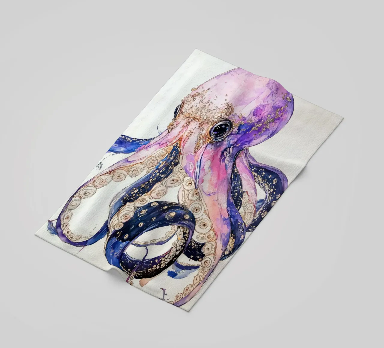 Pink octopus beach towel by Justyna Jaszke JBJart