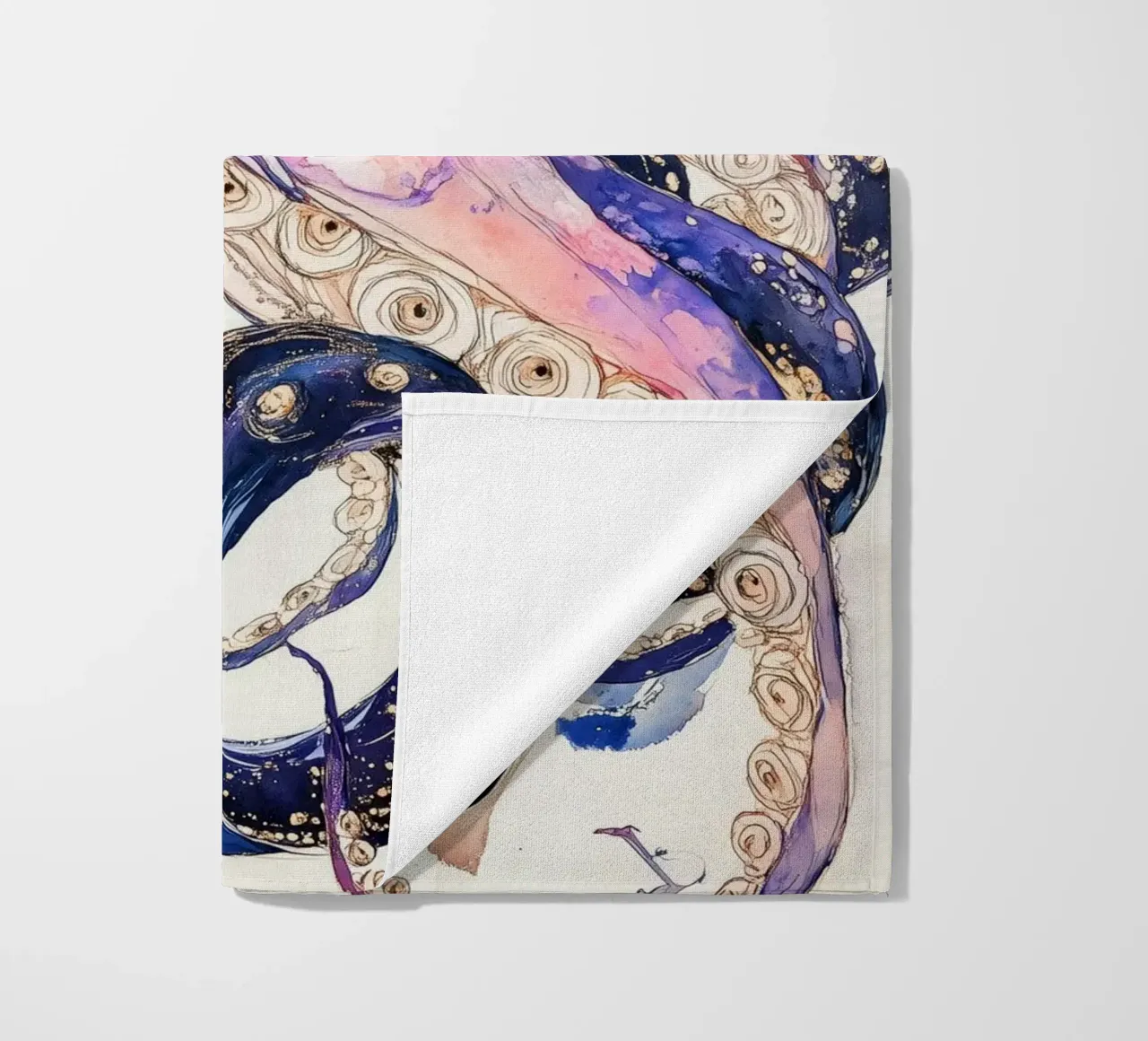 Pink octopus beach towel by Justyna Jaszke JBJart