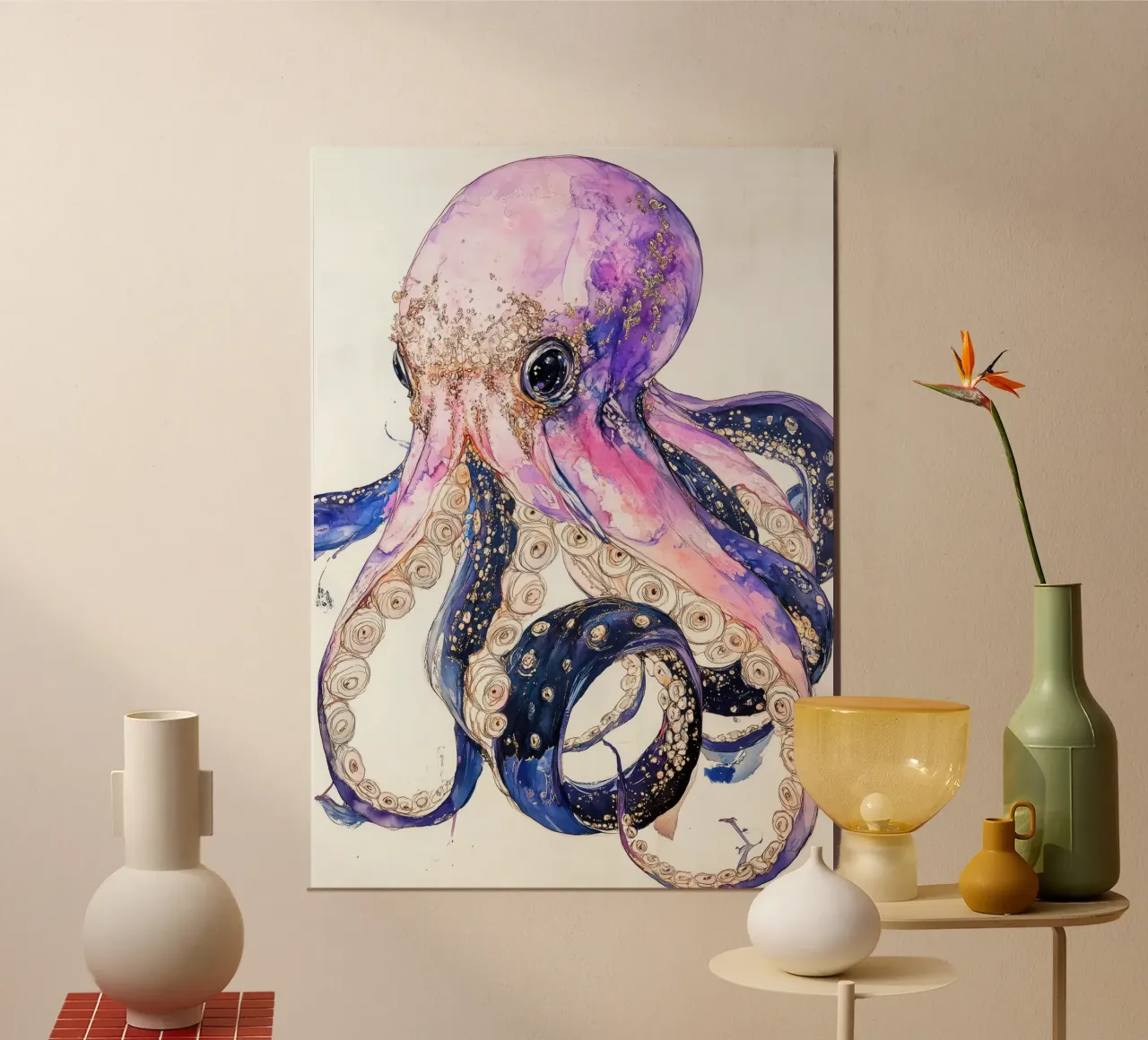 Pink octopus hahnemühle by Justyna Jaszke JBJart