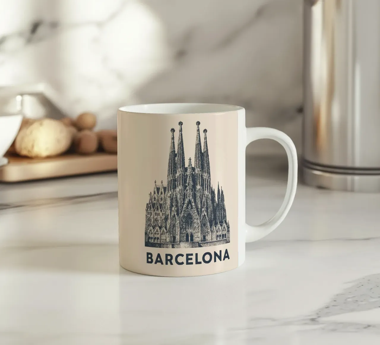 Barcelona Monumental - Linocut Series tazza in ceramica da Studio Mooodz