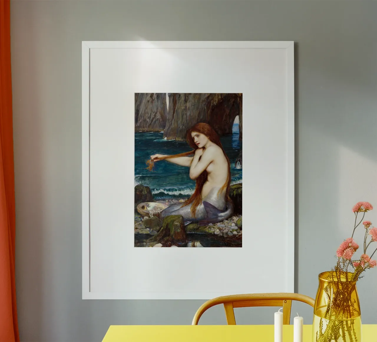 John William Waterhouse - Eine Meerjungfrau (1900) Poster mit Holzrahmen von Venus Art