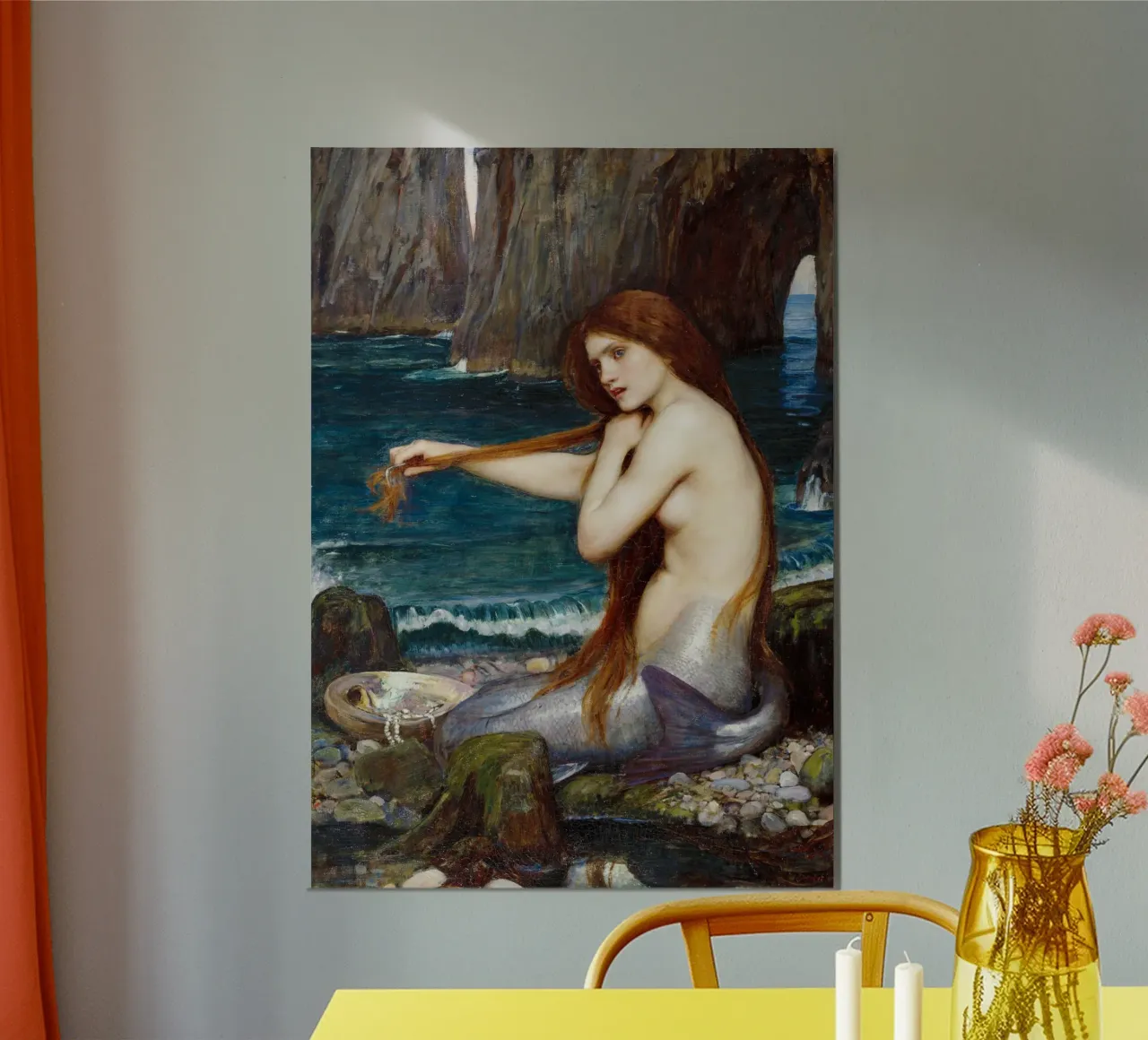 John William Waterhouse - Eine Meerjungfrau (1900) Poster mit Holzrahmen von Venus Art