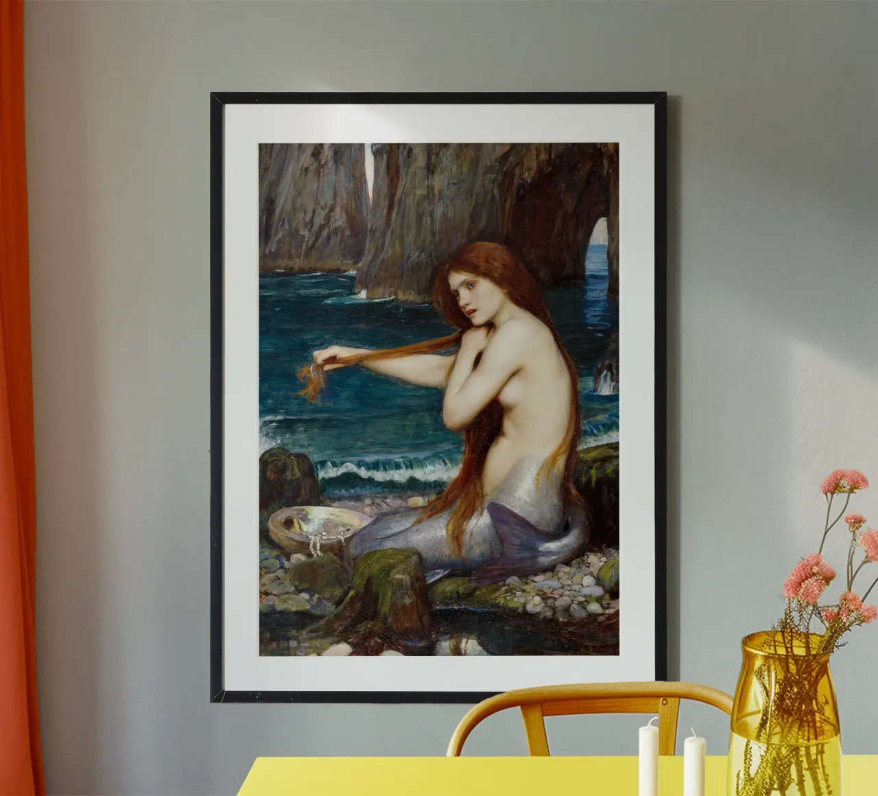 John William Waterhouse - Eine Meerjungfrau (1900) Poster mit Holzrahmen von Venus Art