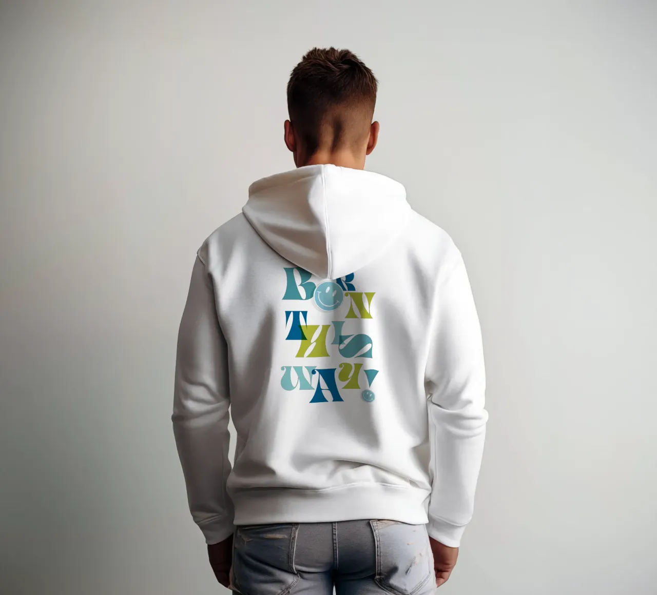 Orgoglio tipografico "BORN THIS WAY" blu e verde felpa con cappuccio da Dominique Vari Words