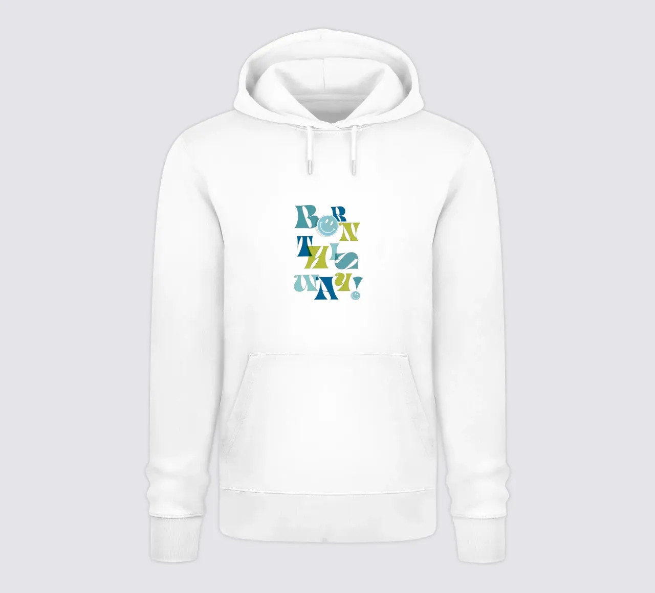 Orgoglio tipografico "BORN THIS WAY" blu e verde felpa con cappuccio da Dominique Vari Words