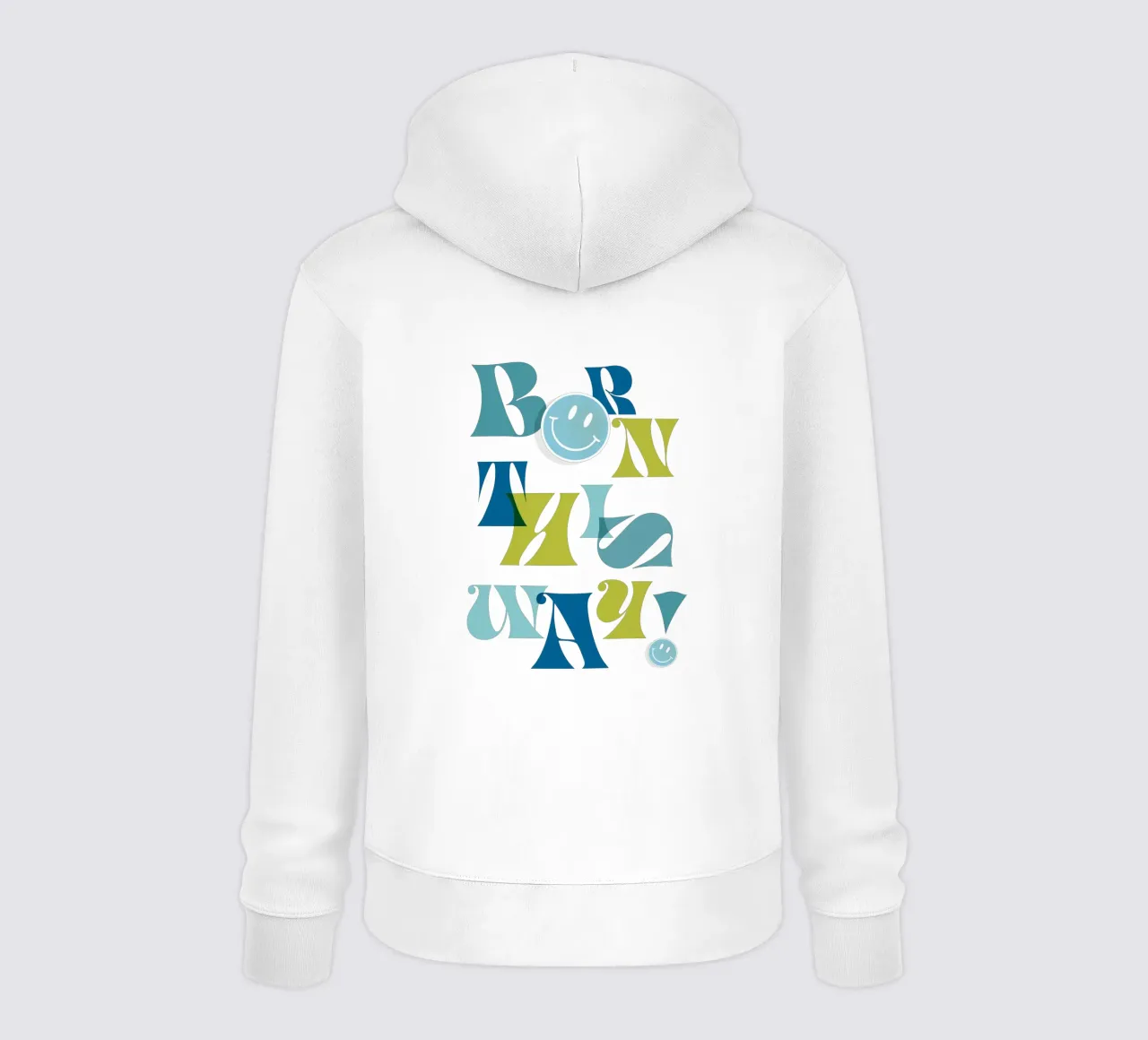 Orgoglio tipografico "BORN THIS WAY" blu e verde felpa con cappuccio da Dominique Vari Words