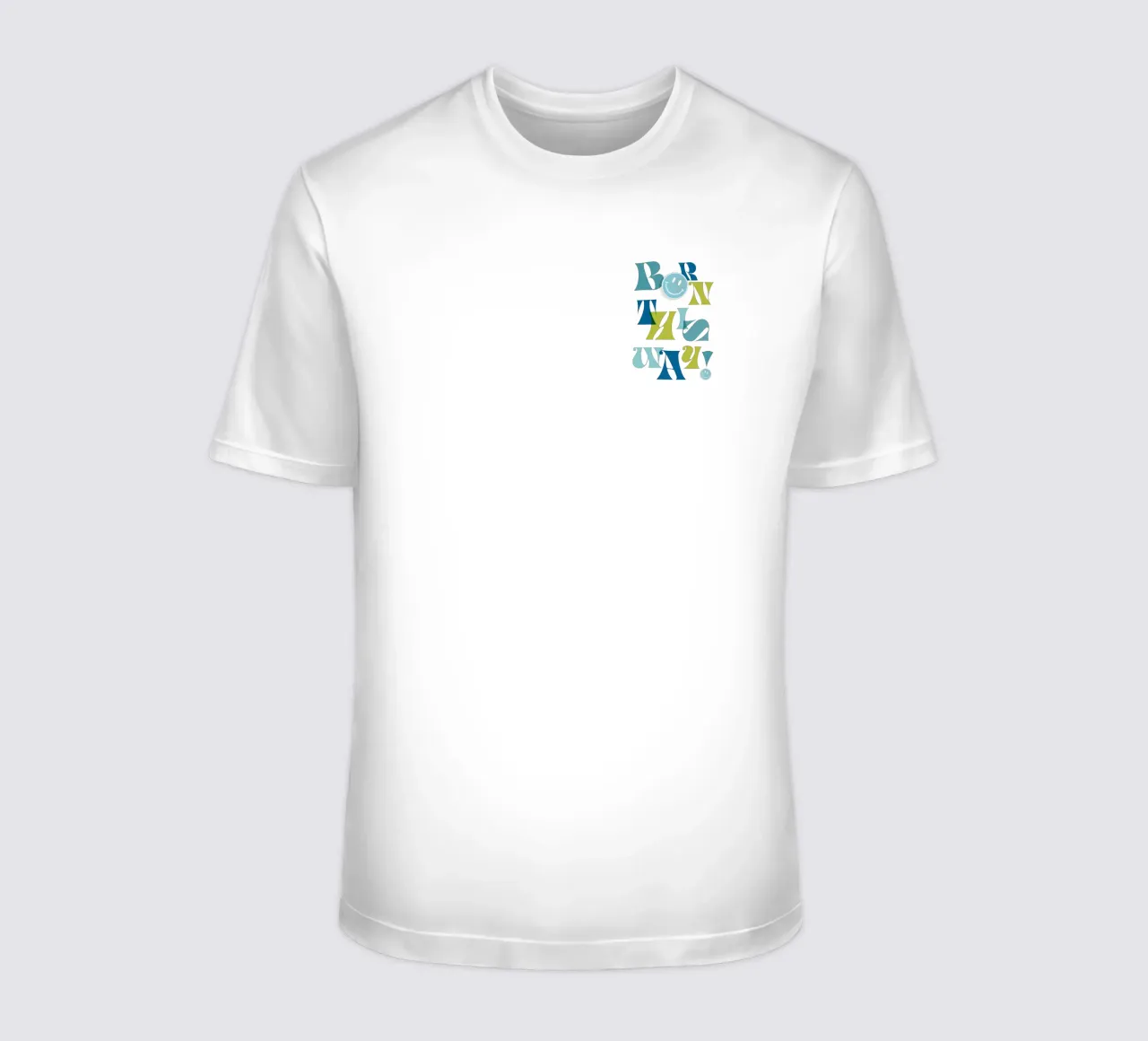 Orgoglio tipografico "BORN THIS WAY" blu e verde t-shirt da Dominique Vari Words