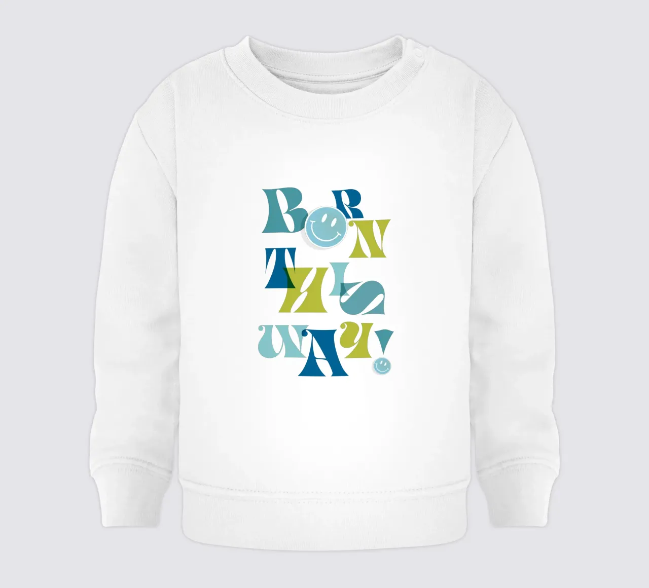 Orgoglio tipografico "BORN THIS WAY" blu e verde felpa neonato da Dominique Vari Words