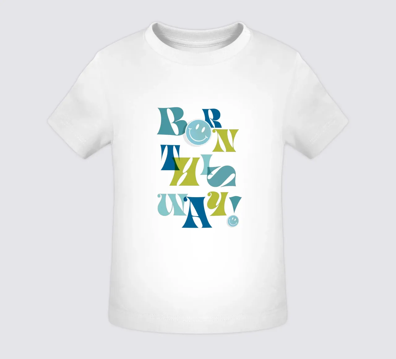 Typografische Stolzkunst "BORN THIS WAY" blau und grün Baby T-Shirt von Dominique Vari Words
