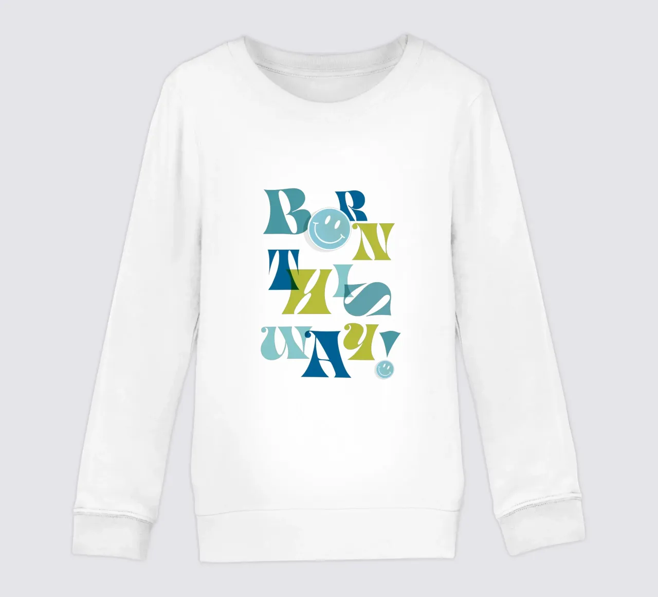 Orgoglio tipografico "BORN THIS WAY" blu e verde felpa bambino da Dominique Vari Words