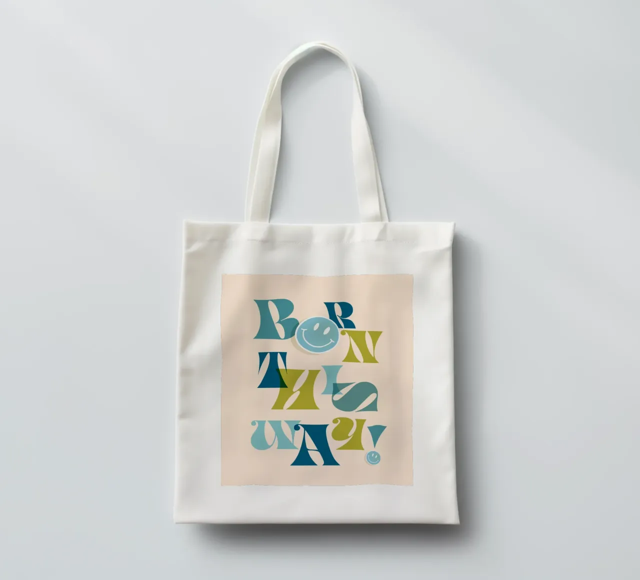 Orgoglio tipografico "BORN THIS WAY" blu e verde borsa in juta da Dominique Vari Words