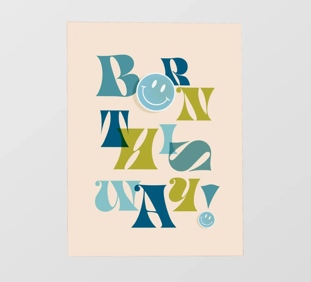 Typografische Stolzkunst "BORN THIS WAY" blau und grün PVC Plane von Dominique Vari Words