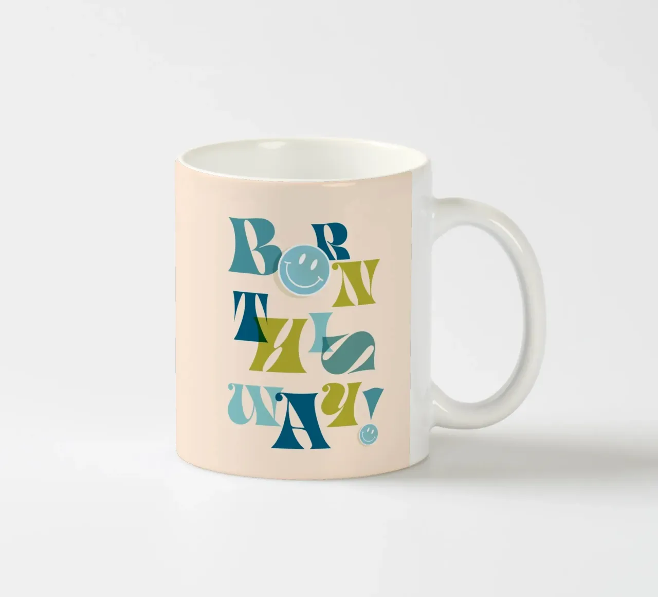 Orgoglio tipografico "BORN THIS WAY" blu e verde tazza in ceramica da Dominique Vari Words