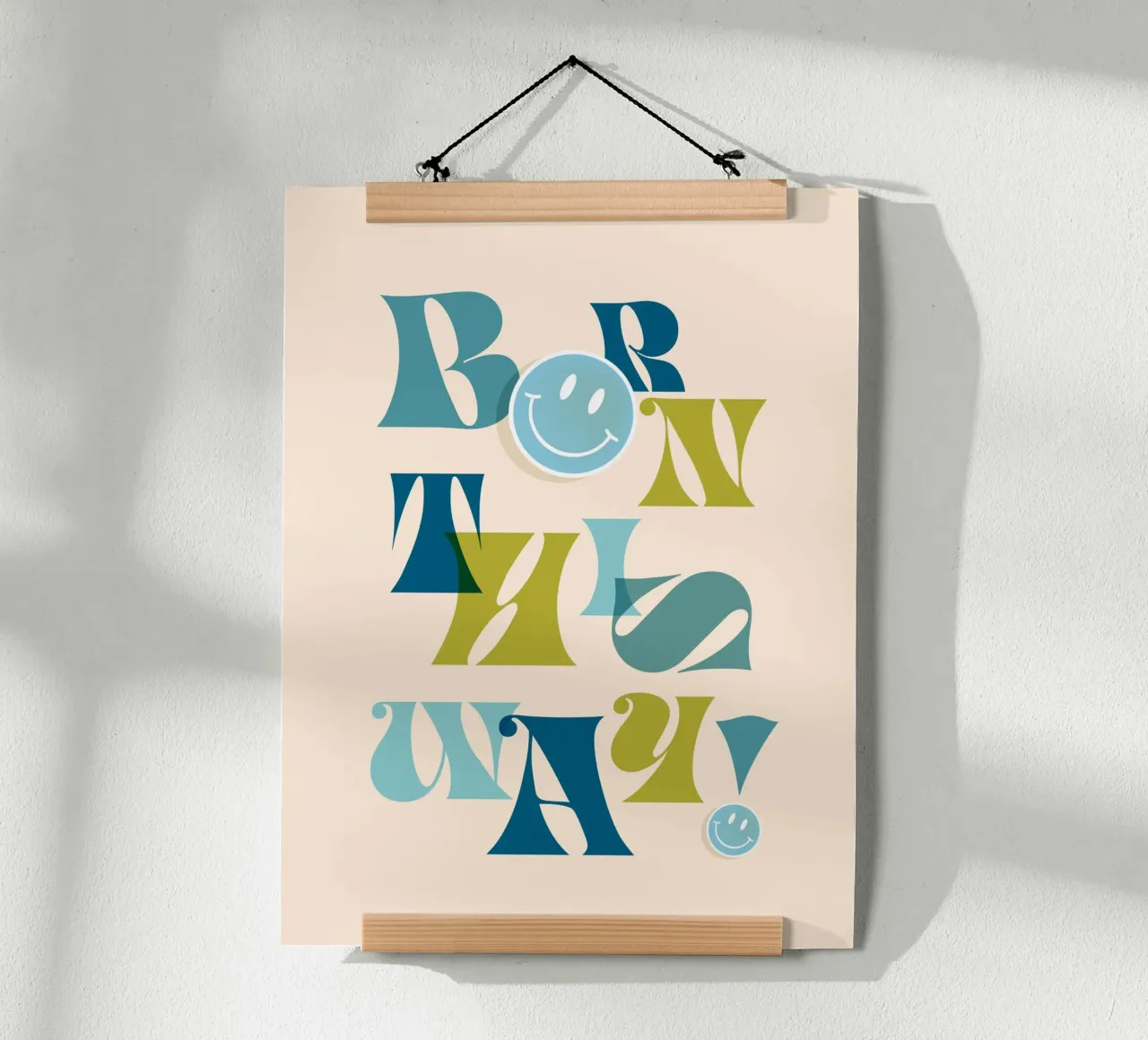Orgoglio tipografico "BORN THIS WAY" blu e verde carta hahnemühle da Dominique Vari Words