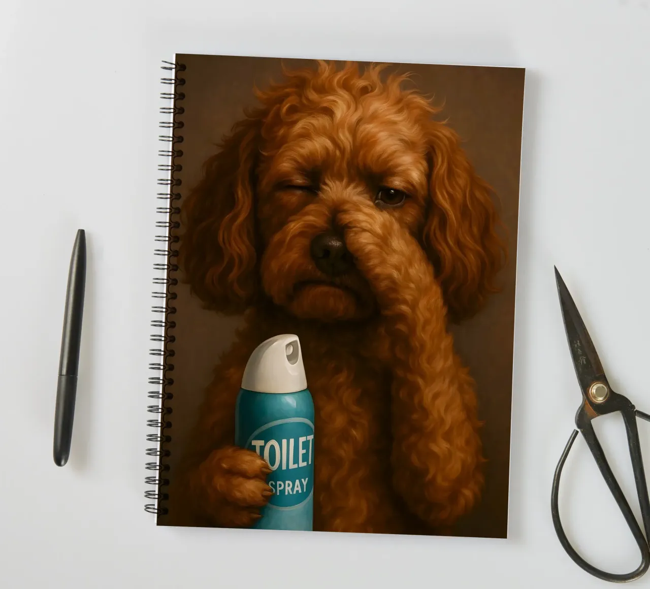 DOG PORTRAIT FUNNY BATHROOM TOILET spiral notebook by ARTOMATIC