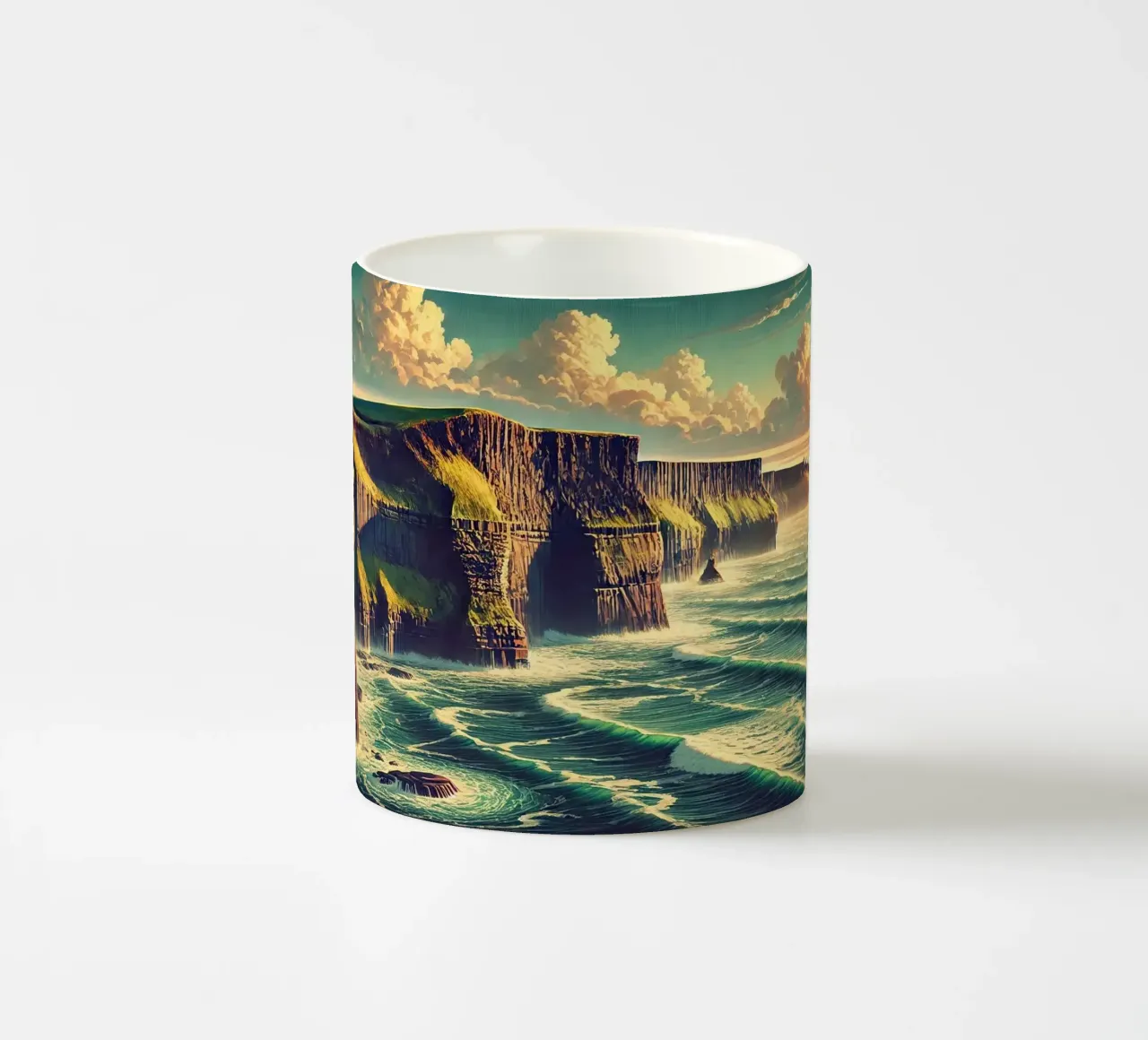 Vintage Ierland, Kliffen van Moher Poster keramische mok van Chromatic Fusion Studio