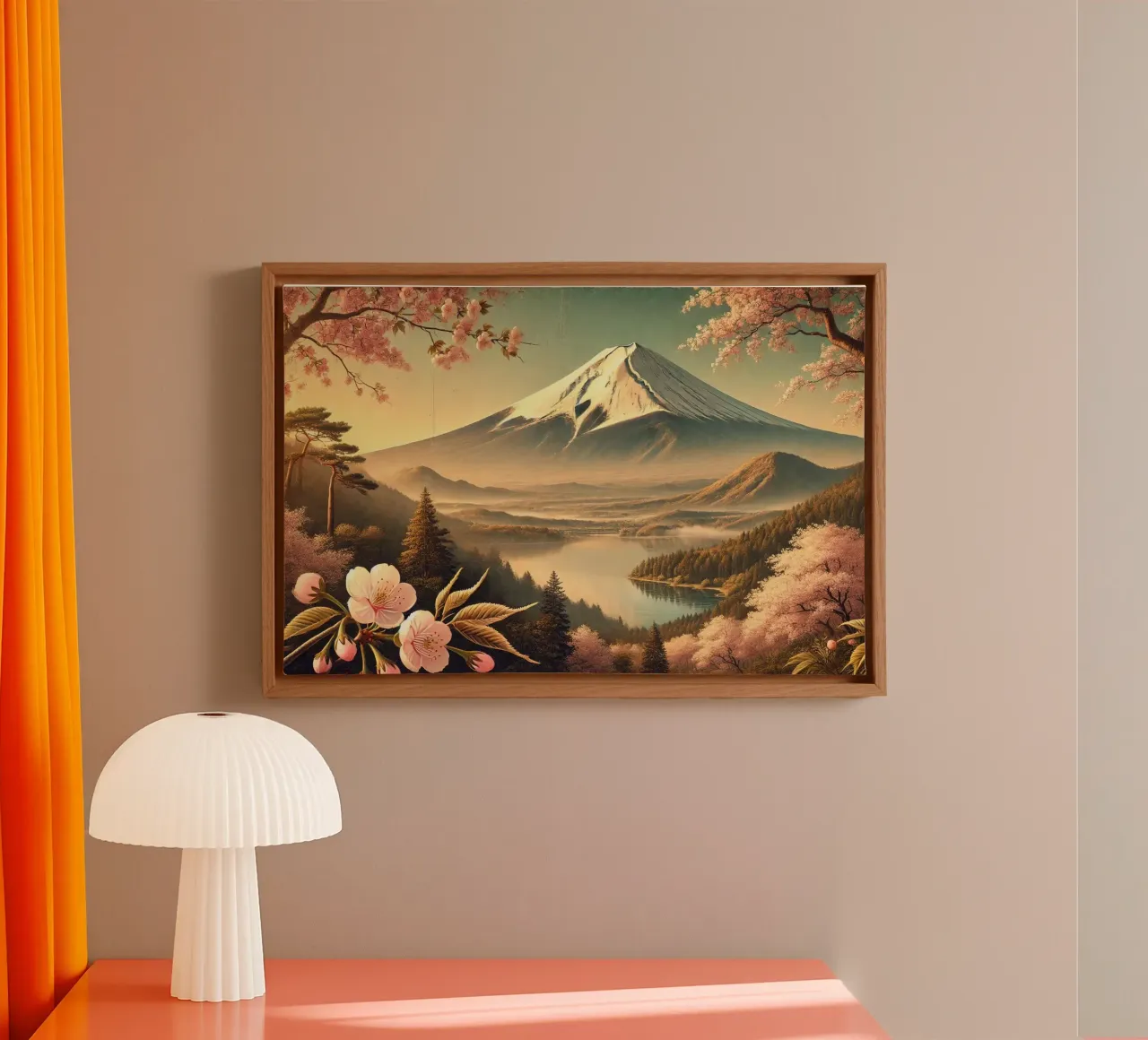 Poster d'epoca sul Giappone, Monte Fuji tela con Cornice a cassetta da Chromatic Fusion Studio