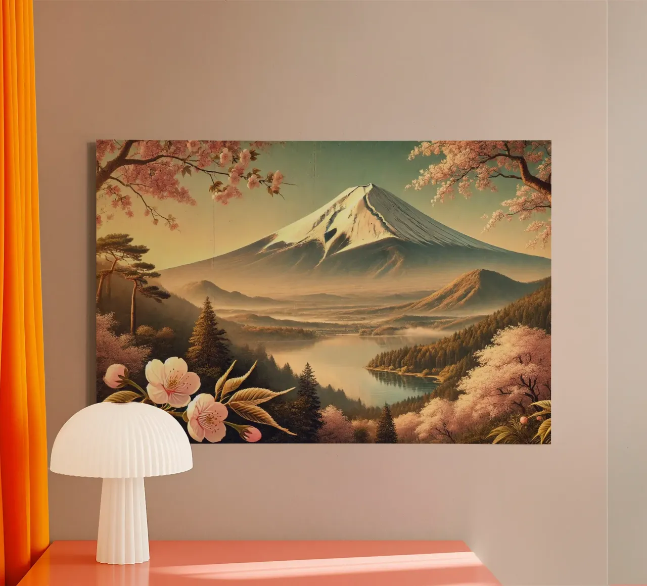 Poster d'epoca sul Giappone, Monte Fuji tela con Cornice a cassetta da Chromatic Fusion Studio