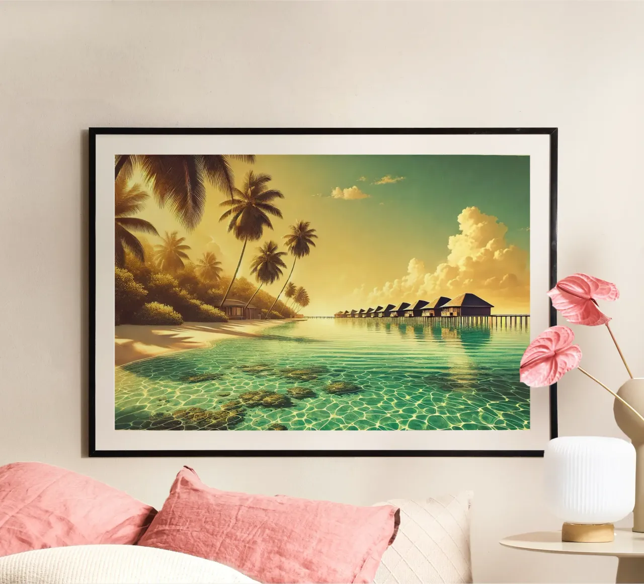 Poster d'epoca sulle Maldive, Oceano Indiano poster con telaio in legno da Chromatic Fusion Studio