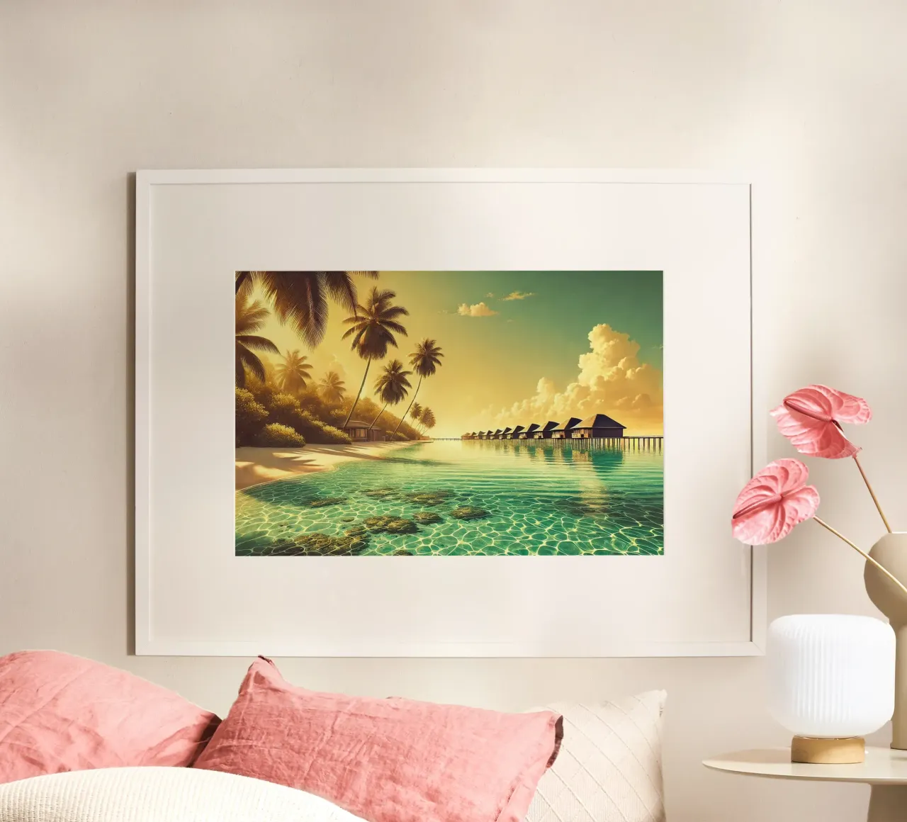 Poster d'epoca sulle Maldive, Oceano Indiano poster con telaio in legno da Chromatic Fusion Studio