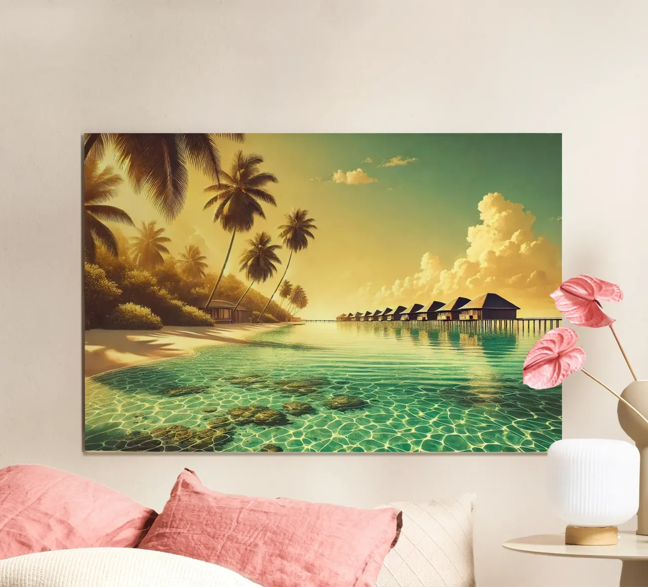 Poster d'epoca sulle Maldive, Oceano Indiano poster con telaio in legno da Chromatic Fusion Studio