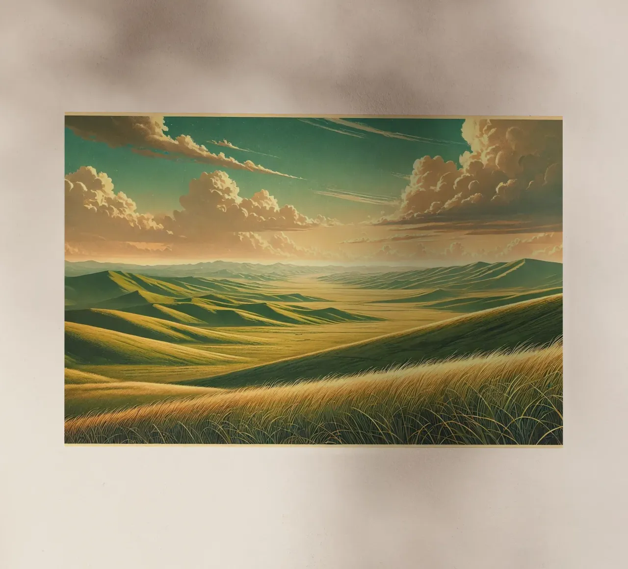 Poster d'epoca Mongolia, steppe infinite pellicola backlit da Chromatic Fusion Studio