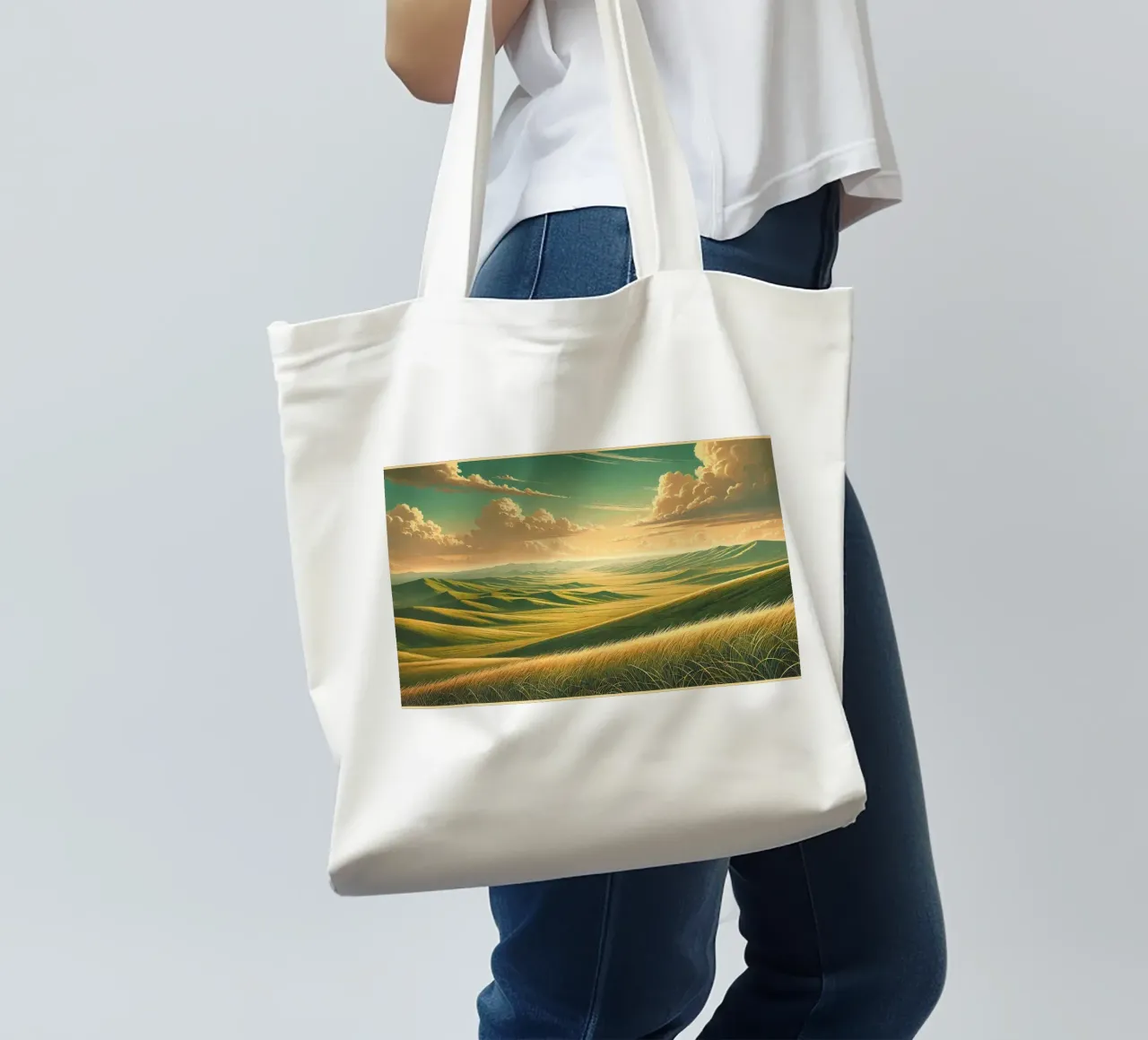 Poster d'epoca Mongolia, steppe infinite borsa in juta da Chromatic Fusion Studio