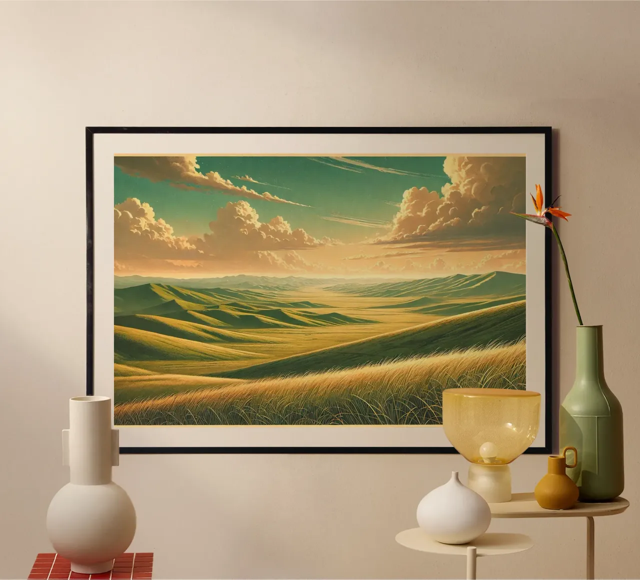 Poster d'epoca Mongolia, steppe infinite poster da Chromatic Fusion Studio