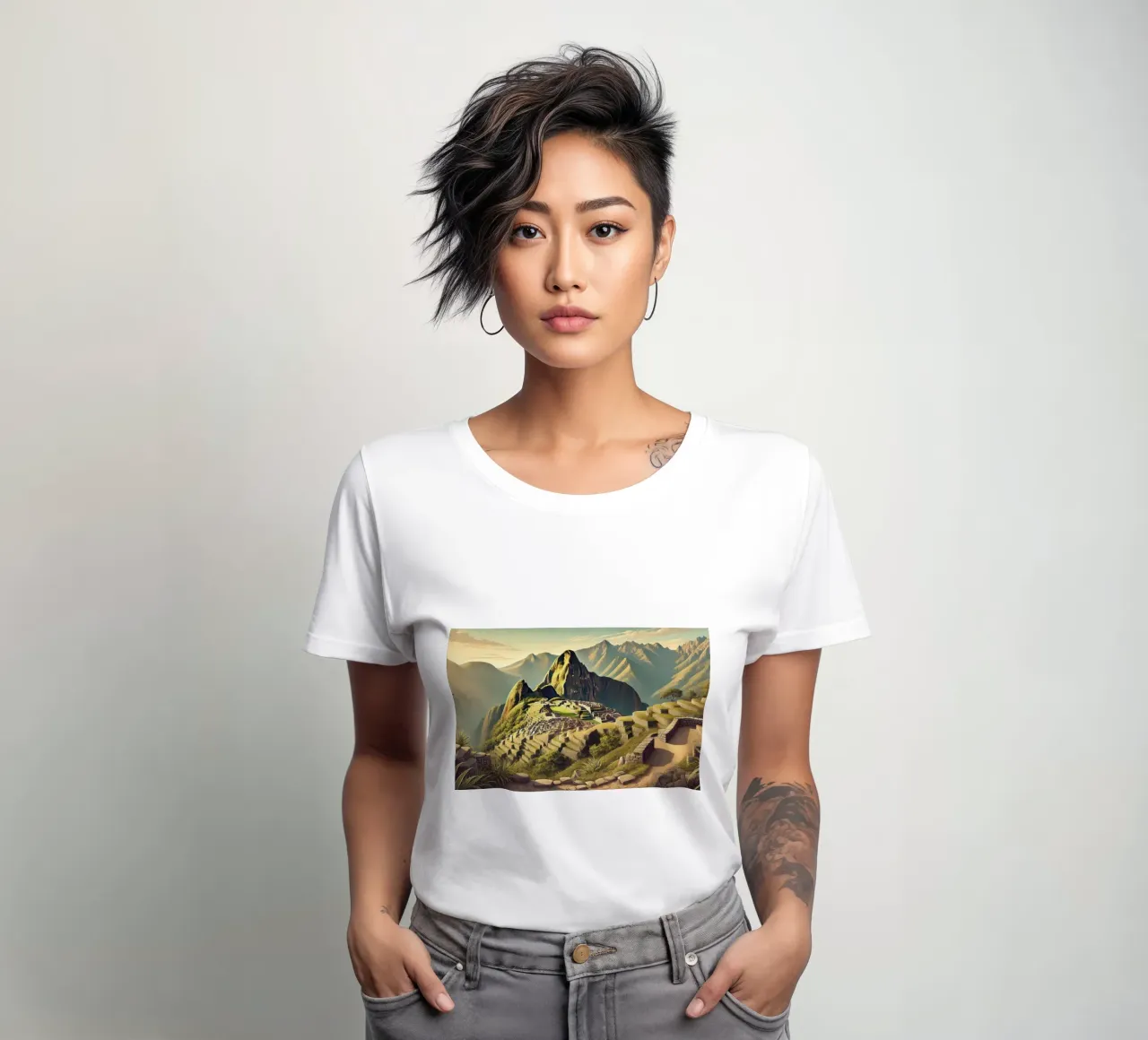 Vintage Peru, Machu Picchu Poster women's fitted t-shirt by Chromatic Fusion Studio
