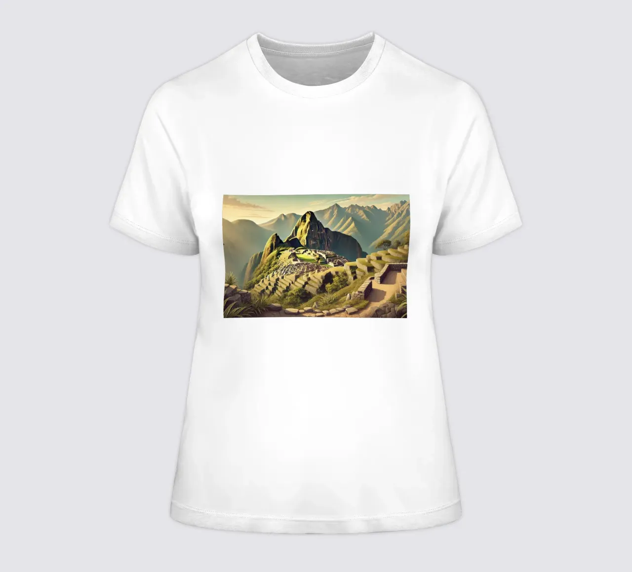 Vintage Peru, Machu Picchu Poster women's fitted t-shirt by Chromatic Fusion Studio