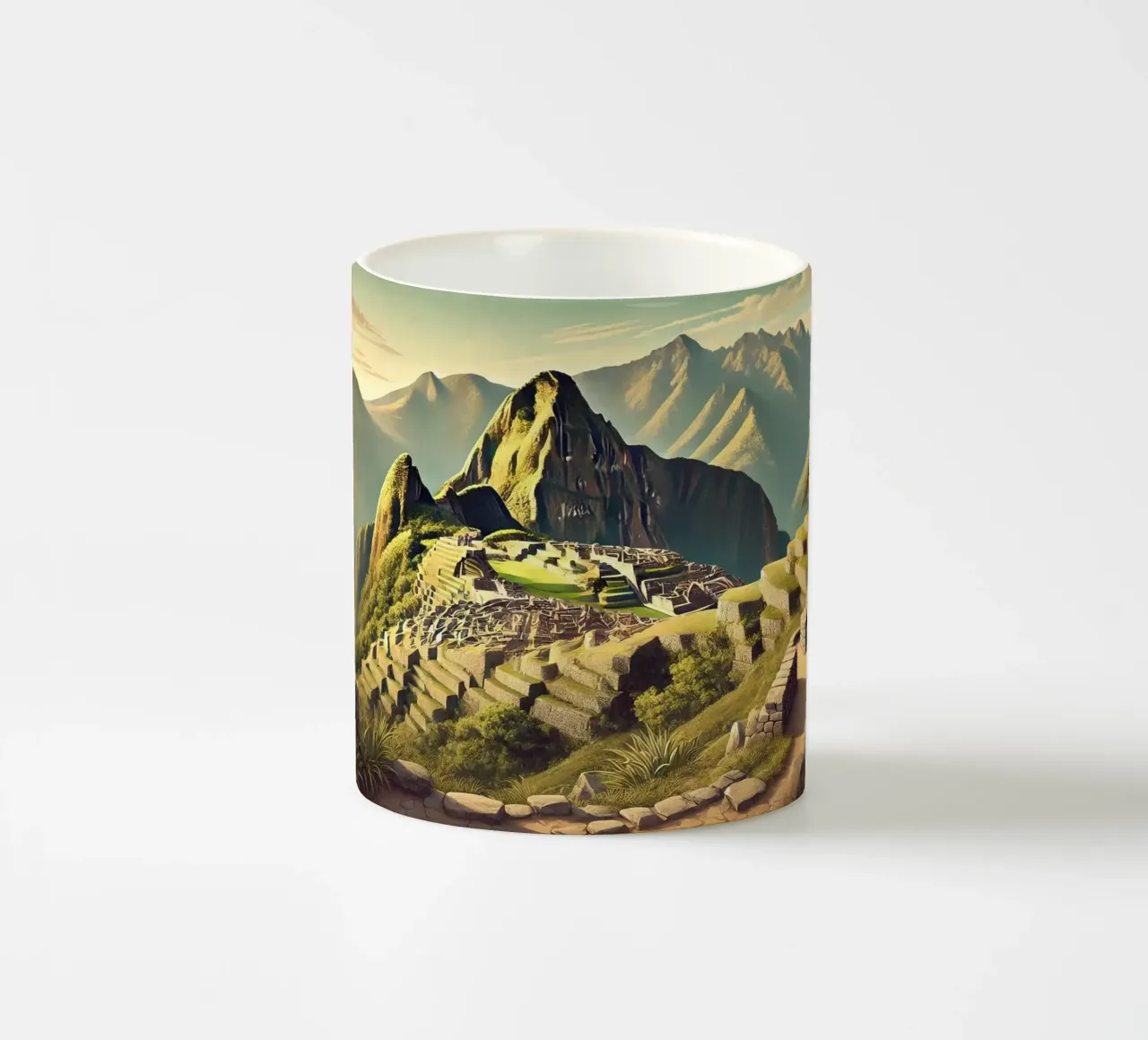 Poster d'epoca sul Perù, Machu Picchu tazza in ceramica da Chromatic Fusion Studio