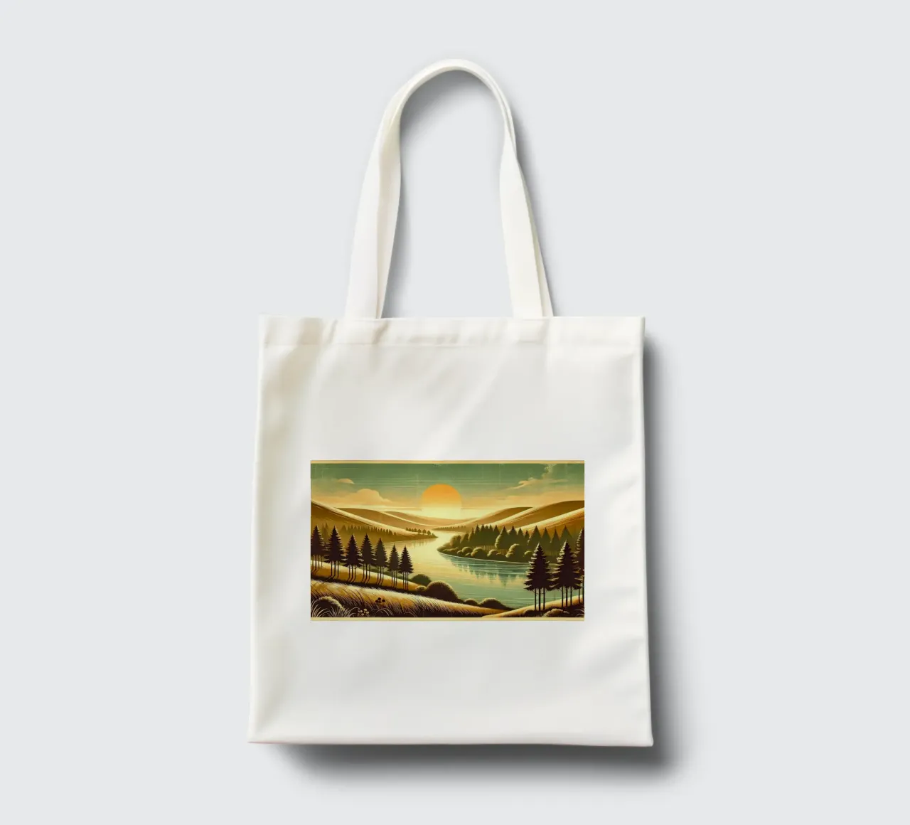 Poster d'epoca con luce mattutina del fiume borsa in juta da Chromatic Fusion Studio