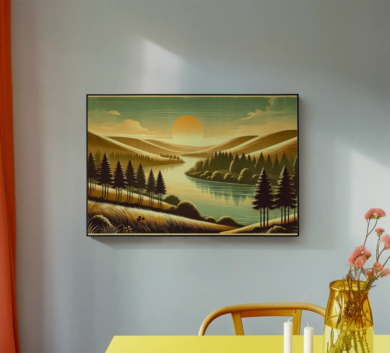 Poster d'epoca con luce mattutina del fiume plexiglass da Chromatic Fusion Studio