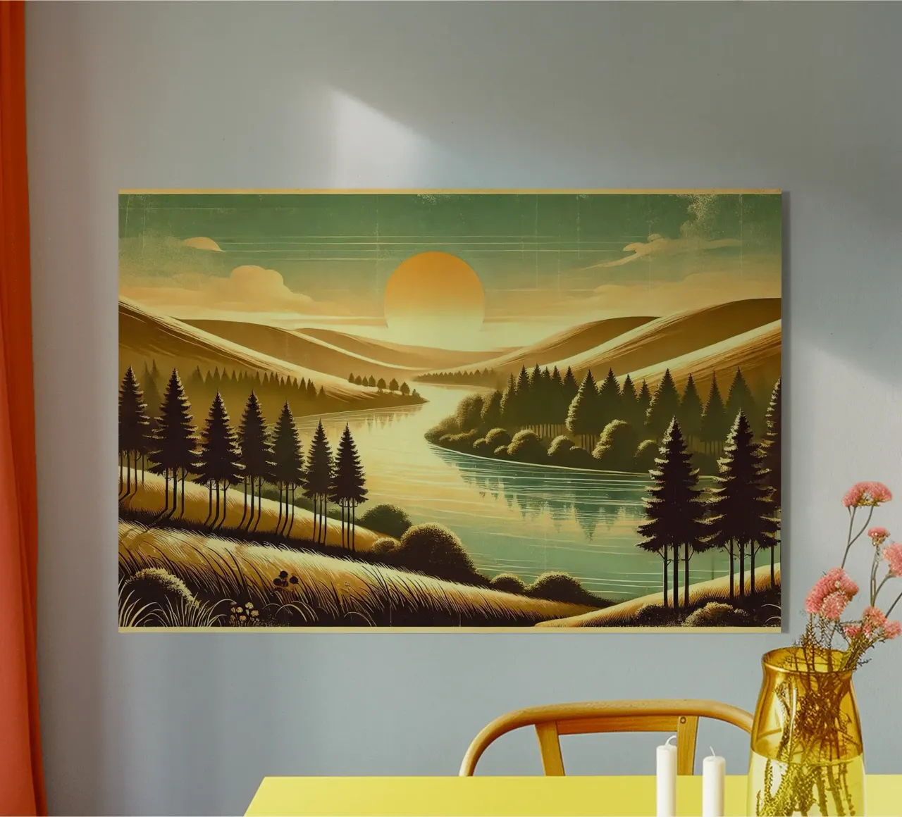 Poster d'epoca con luce mattutina del fiume plexiglass da Chromatic Fusion Studio