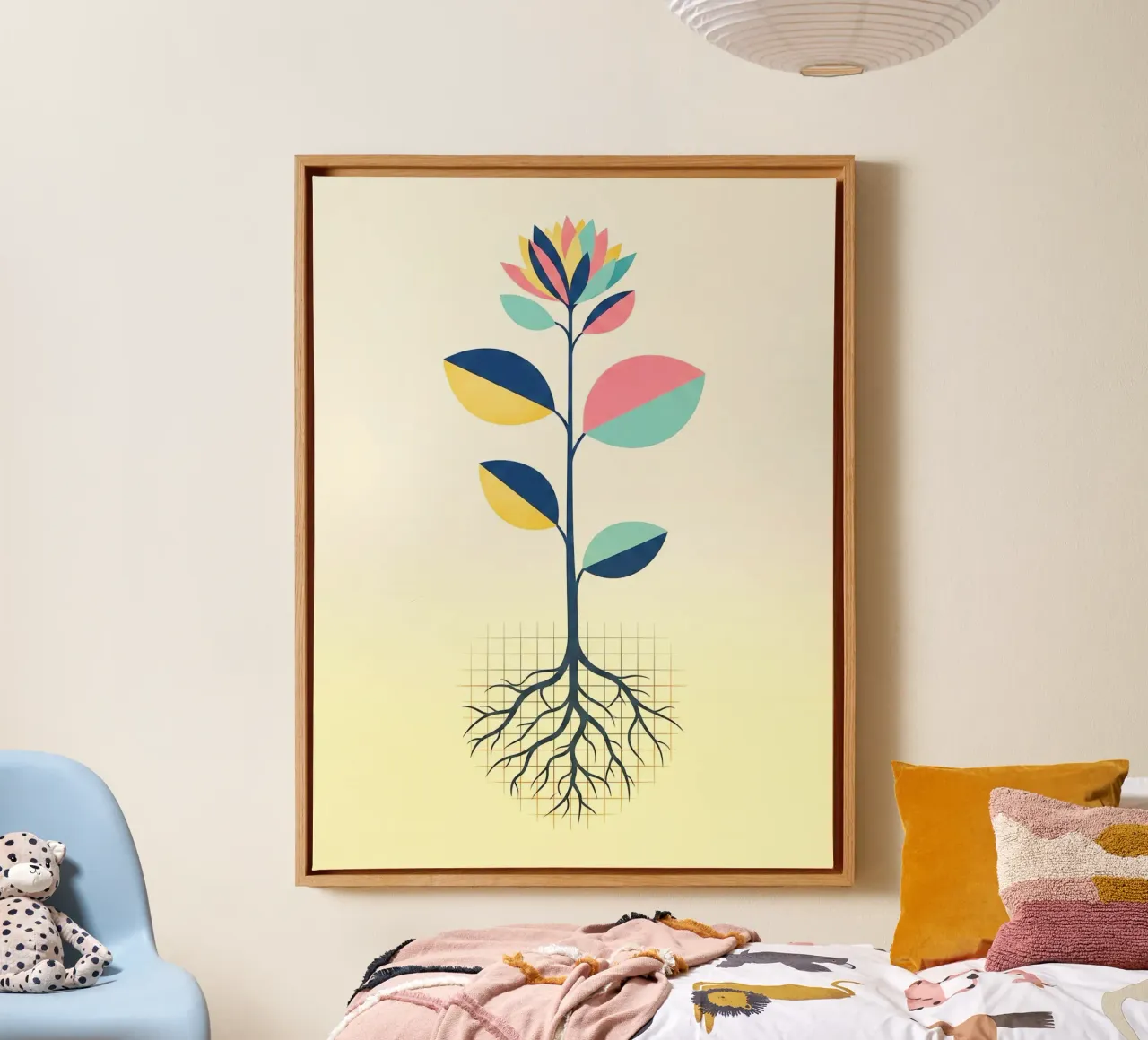 Floral bauhaus #038: Growth & Roots canvas met Baklijst van Zen Design
