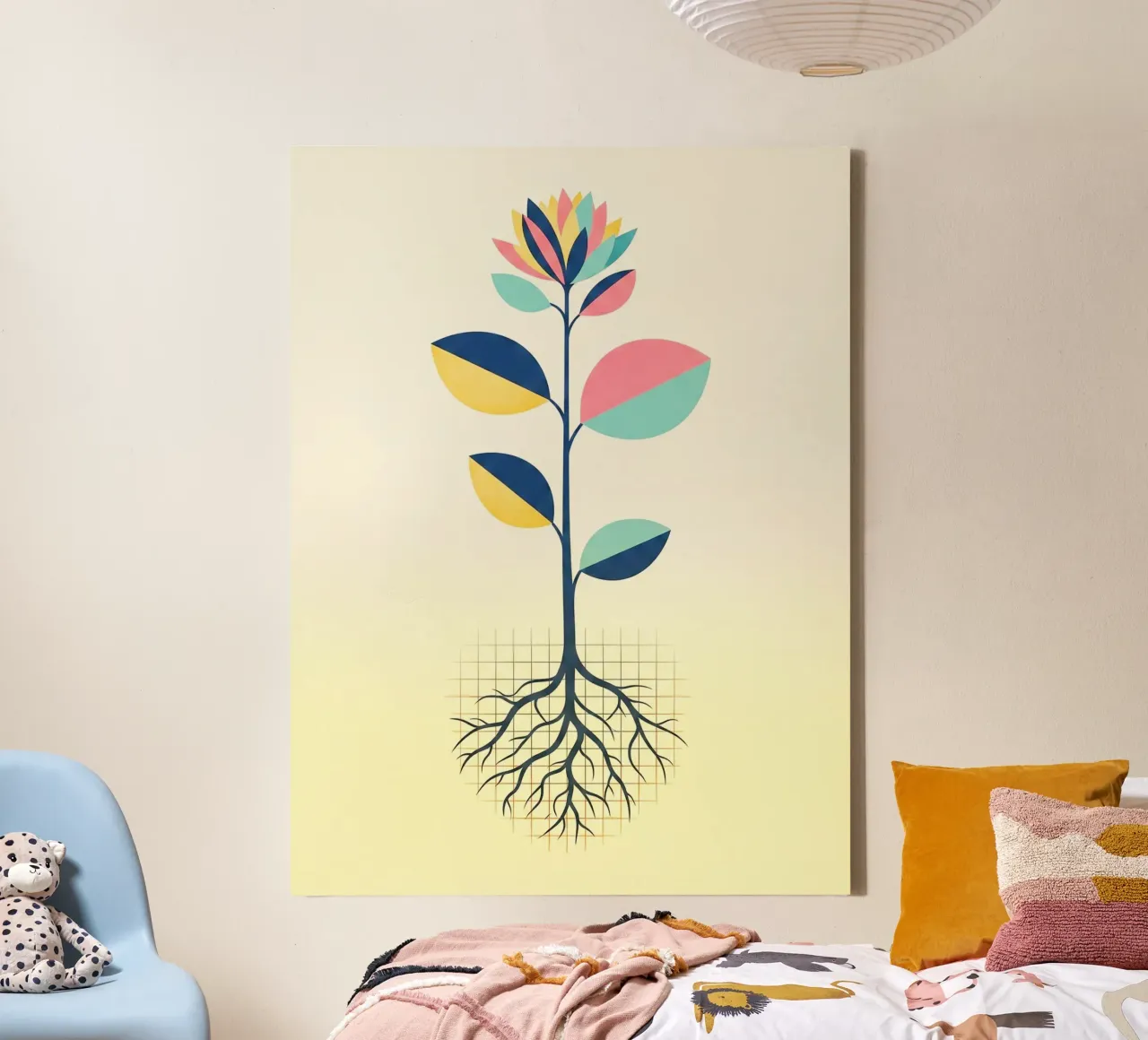 Floral bauhaus #038: Growth & Roots canvas met Baklijst van Zen Design