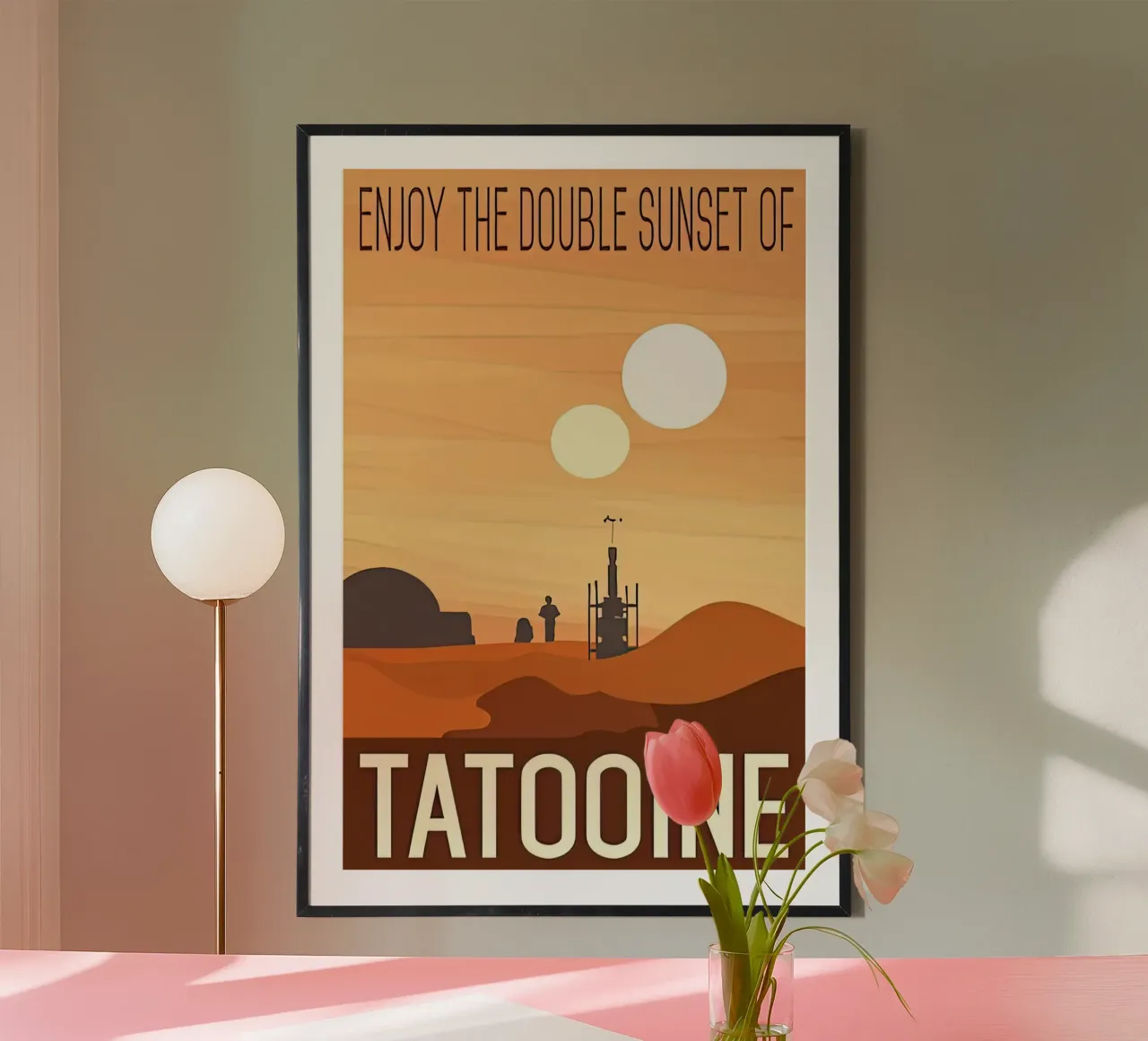 visita a tatooine poster con telaio in alluminio da carrie Shop