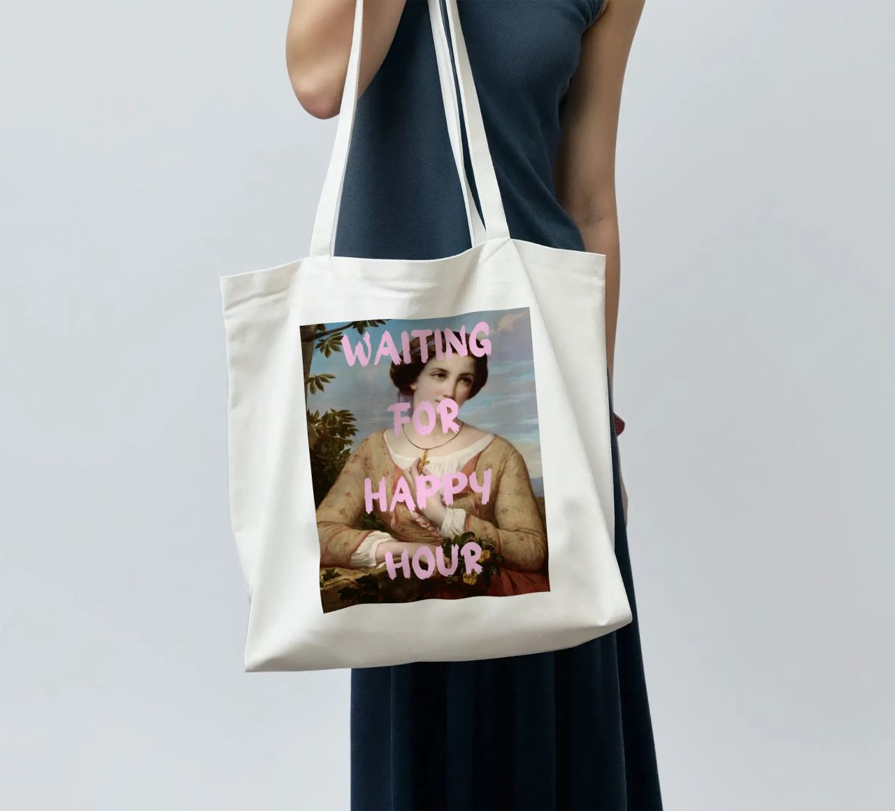 "Aspettando l'Happy Hour" - Pop Art, Remix classico, umorismo, borsa in juta da NorwesClub