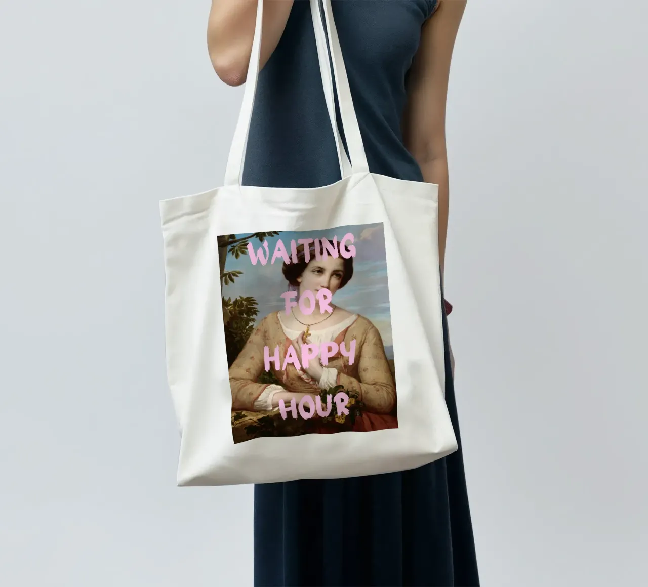 "Aspettando l'Happy Hour" - Pop Art, Remix classico, umorismo, borsa in juta da NorwesClub