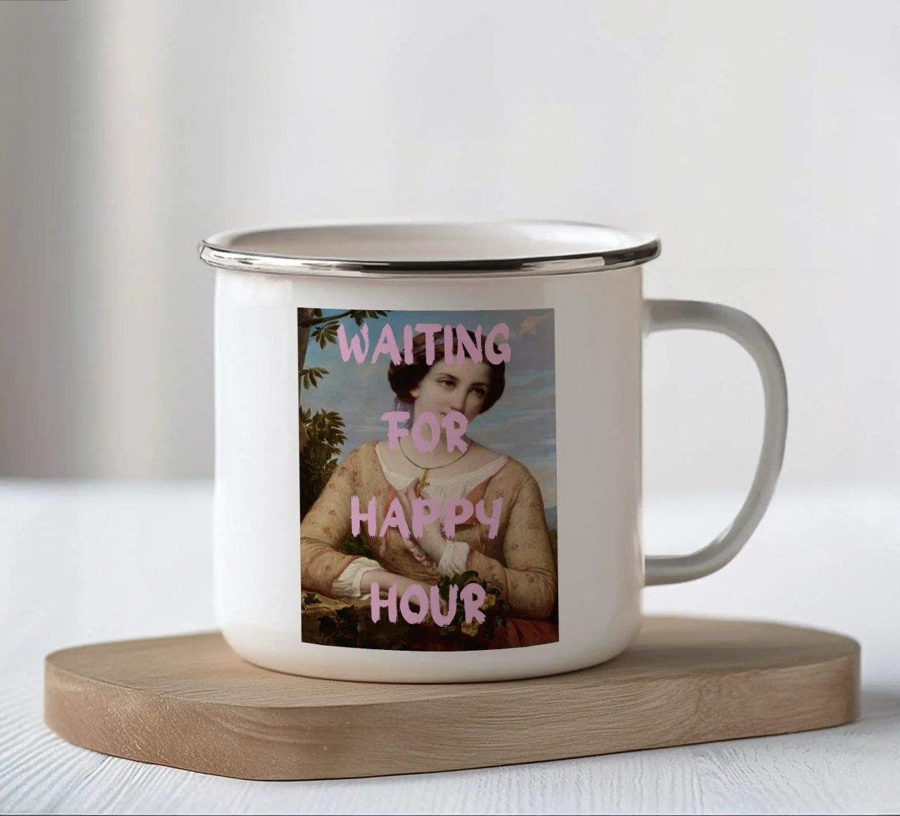 "Aspettando l'Happy Hour" - Pop Art, Remix classico, umorismo, tazza in smalto da NorwesClub