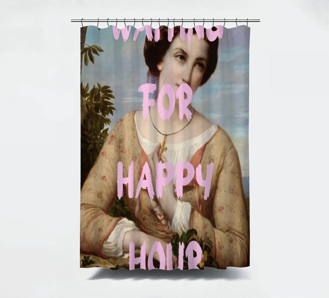 "Aspettando l'Happy Hour" - Pop Art, Remix classico, umorismo, tenda da doccia da NorwesClub