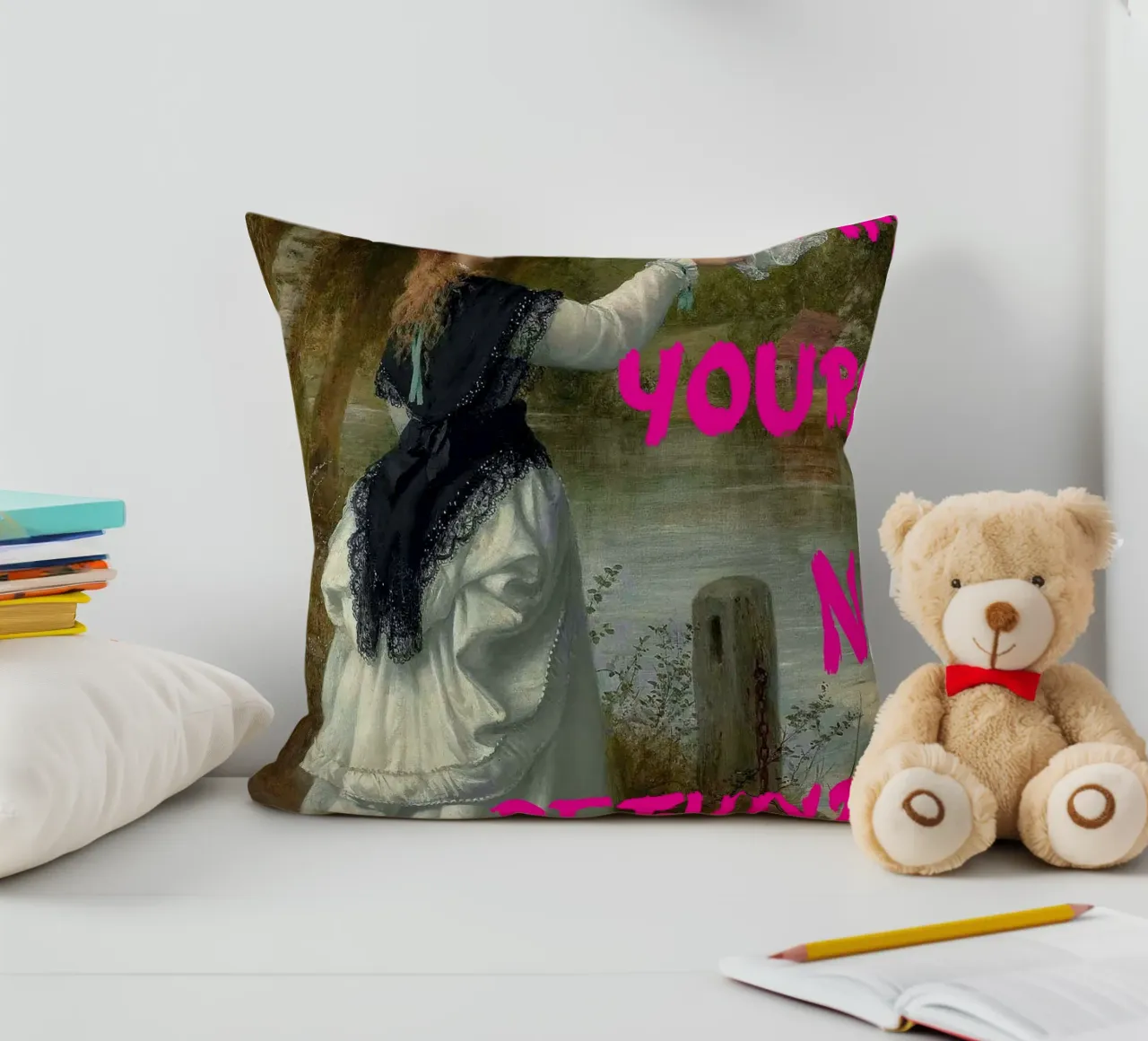 "Tuo, nessun rimborso" - Pop Art, Remix classico, umoristico, audace cuscino da NorwesClub