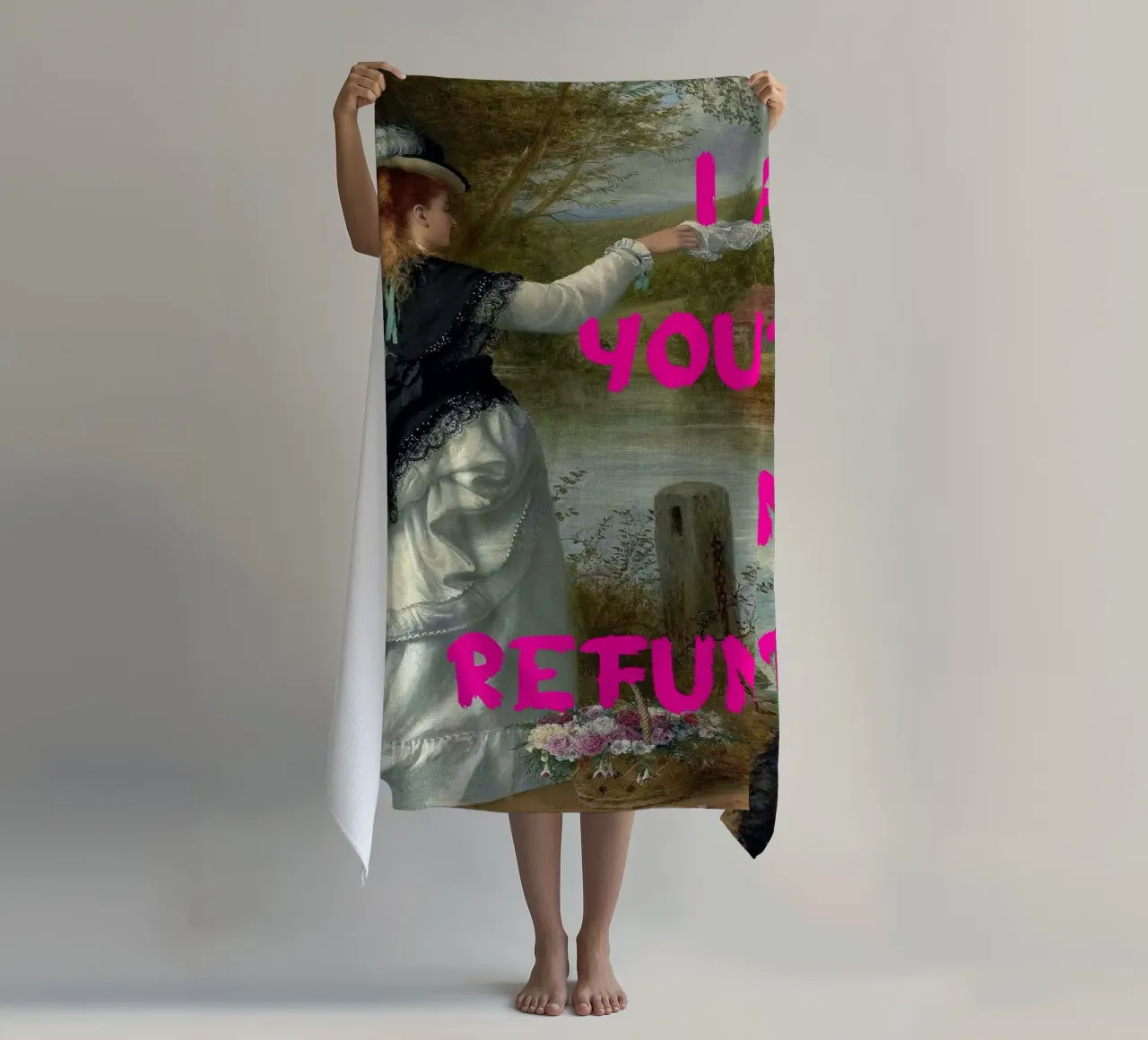 "Tuo, nessun rimborso" - Pop Art, Remix classico, umoristico, audace telo mare da NorwesClub