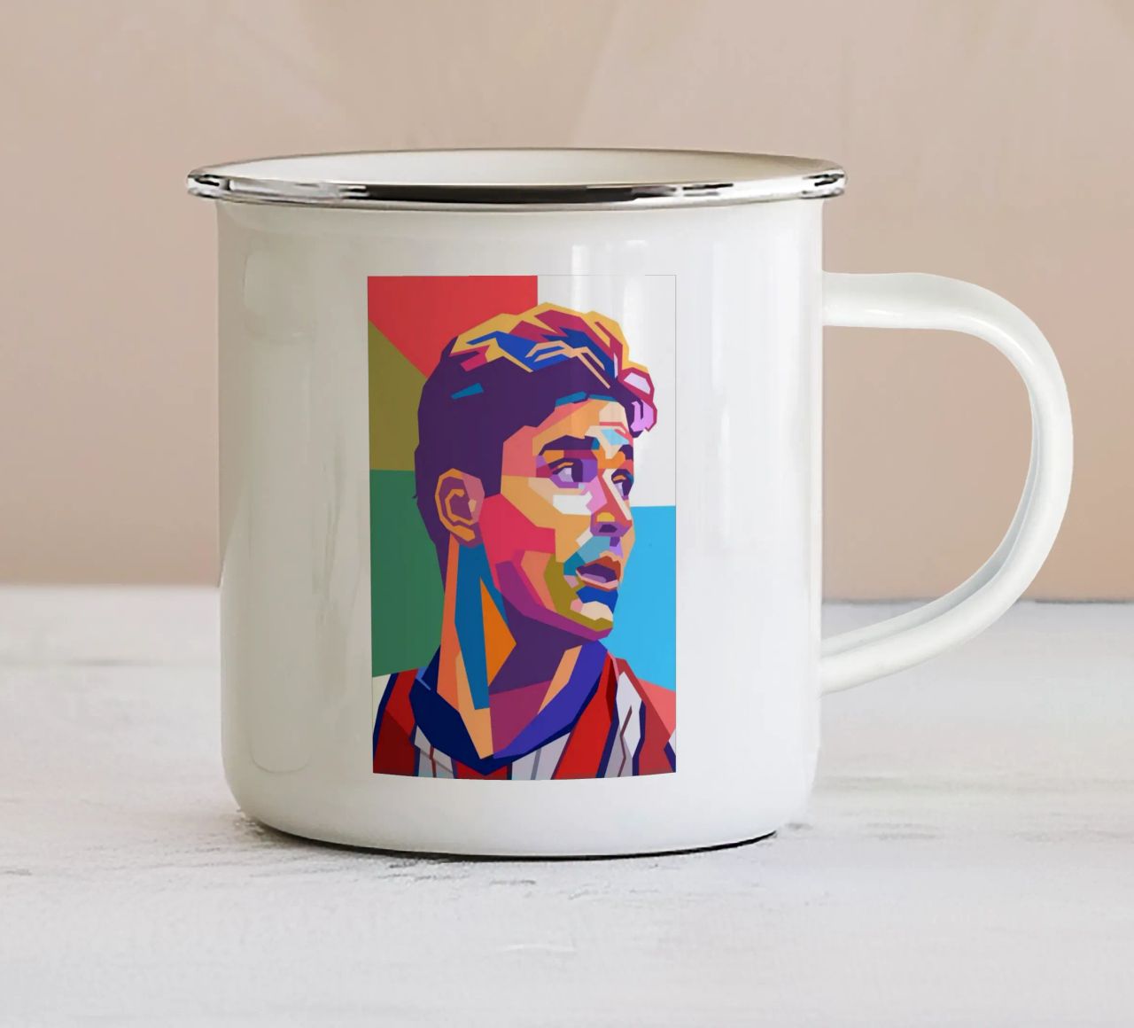 Ritratto pop art di Julian Alvarez tazza in smalto da Hantamrata