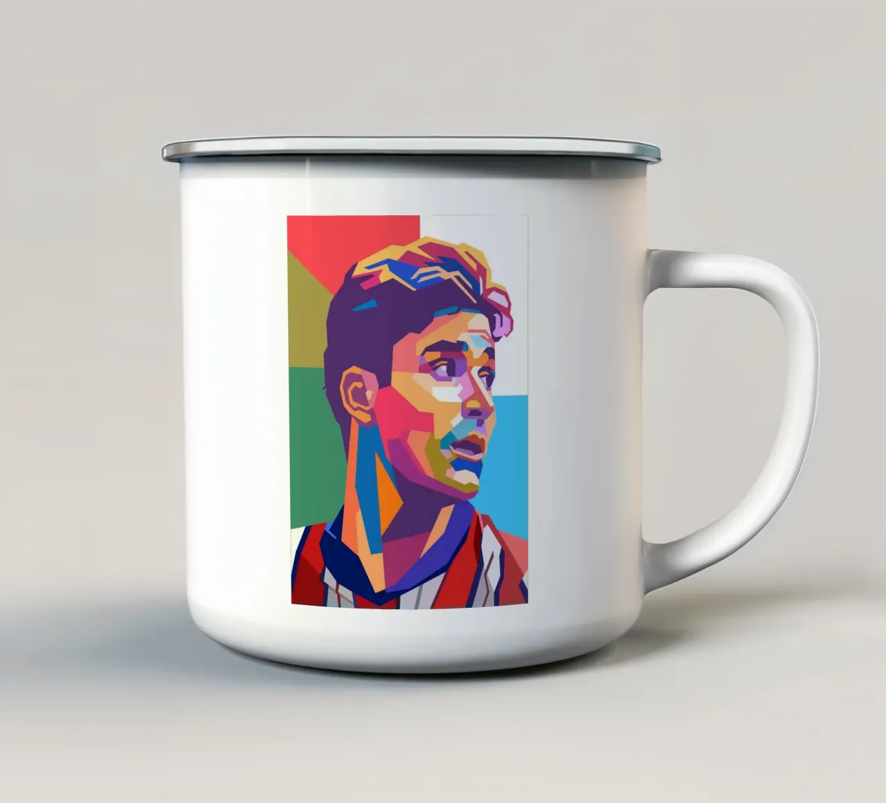Ritratto pop art di Julian Alvarez tazza in smalto da Hantamrata