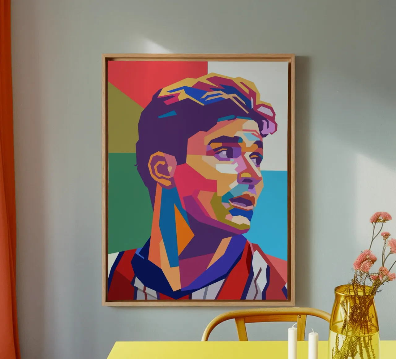 Ritratto pop art di Julian Alvarez tela con Cornice a cassetta da Hantamrata